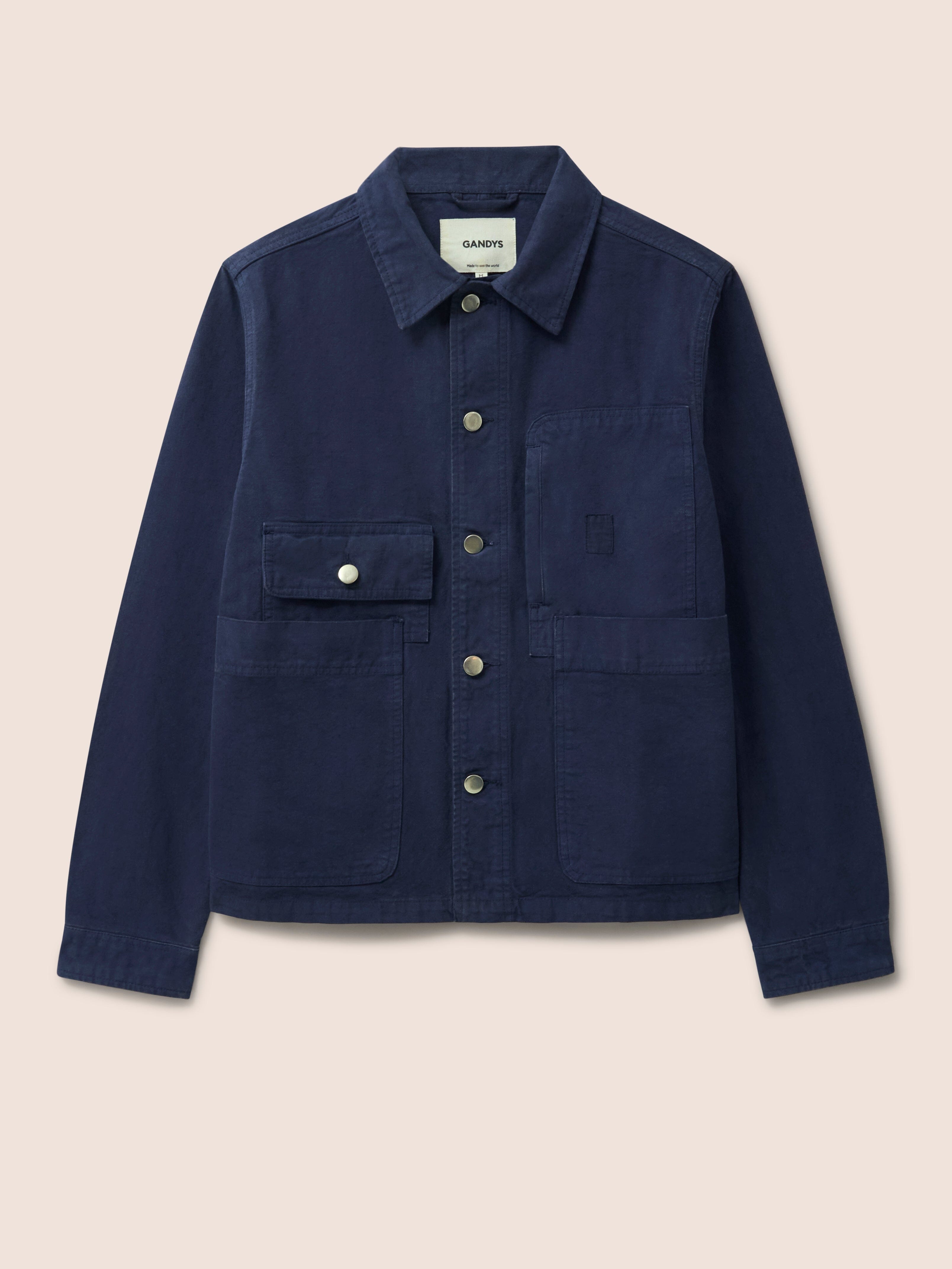 Albi Cotton Pocket Chore Jacket in Navy Outerwear- Gandys