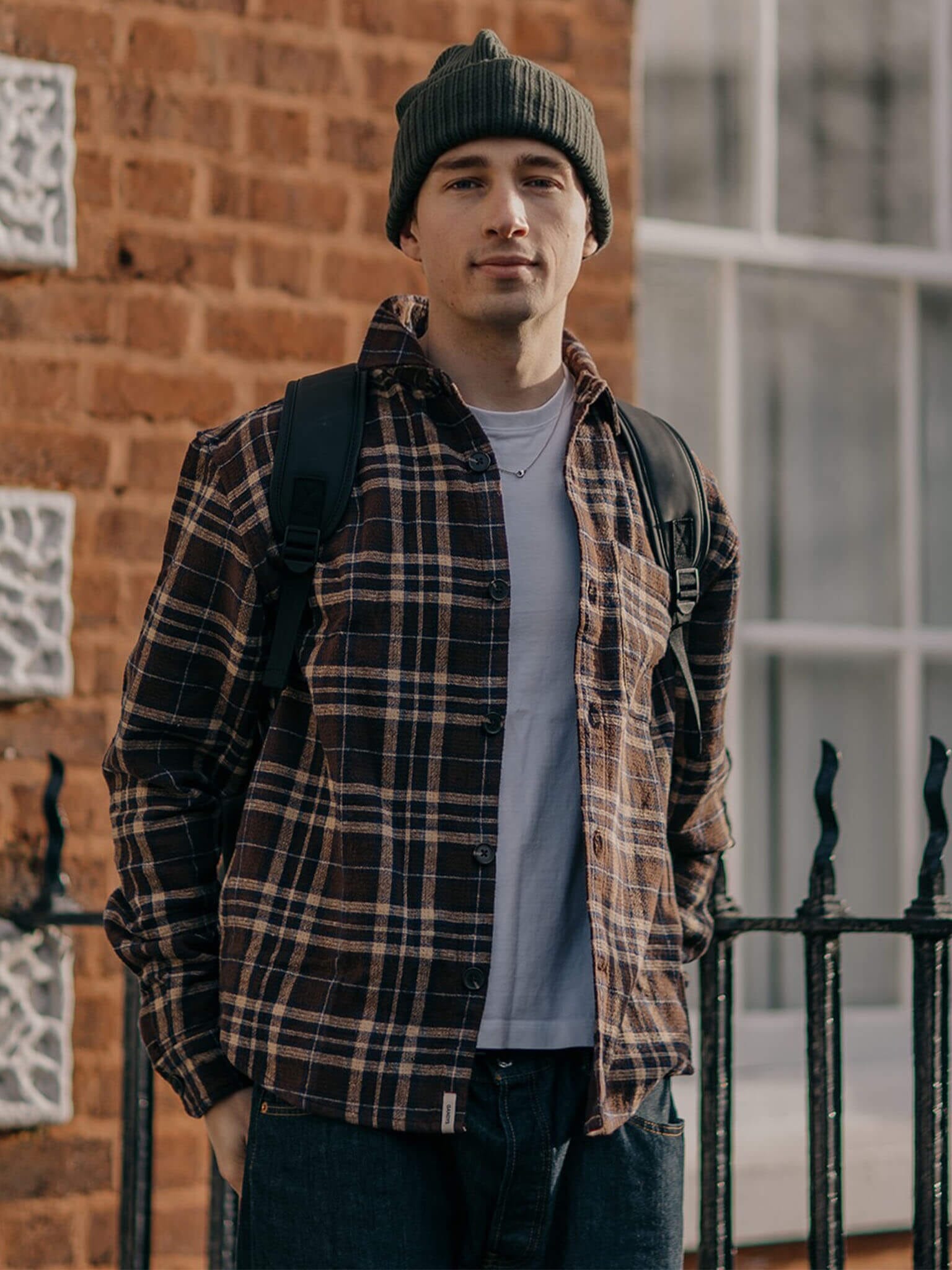 Ashbourne Recycled Cotton Checked Shirt in Brown Shirts- Gandys