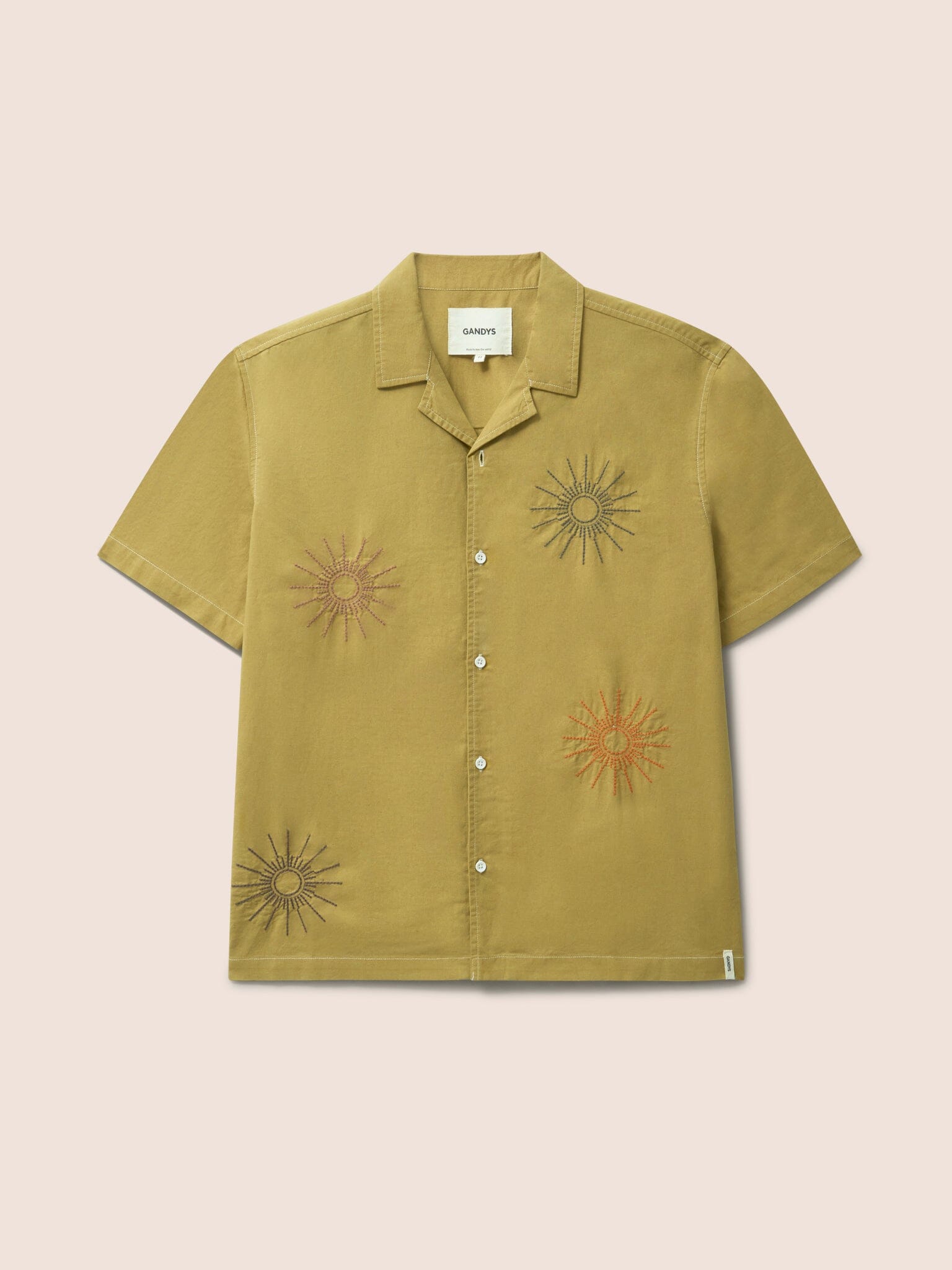 Baxter Cotton Embroidered Short Sleeve Shirt in Khaki Shirts- Gandys