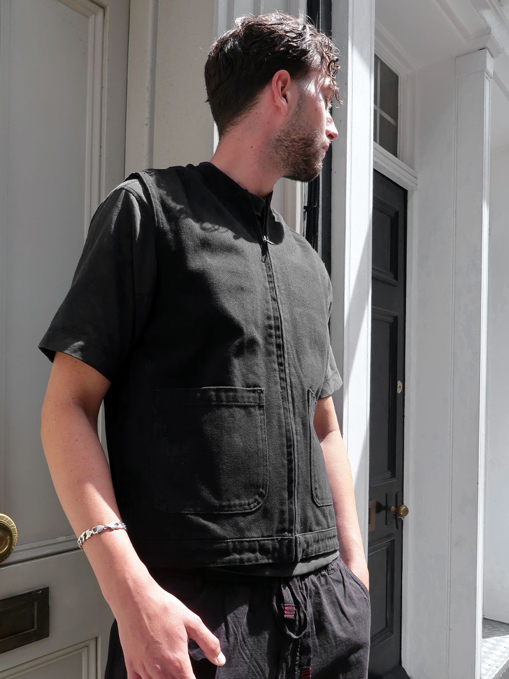 Black Hamilton Canvas Cotton Gilet Layering- Gandys