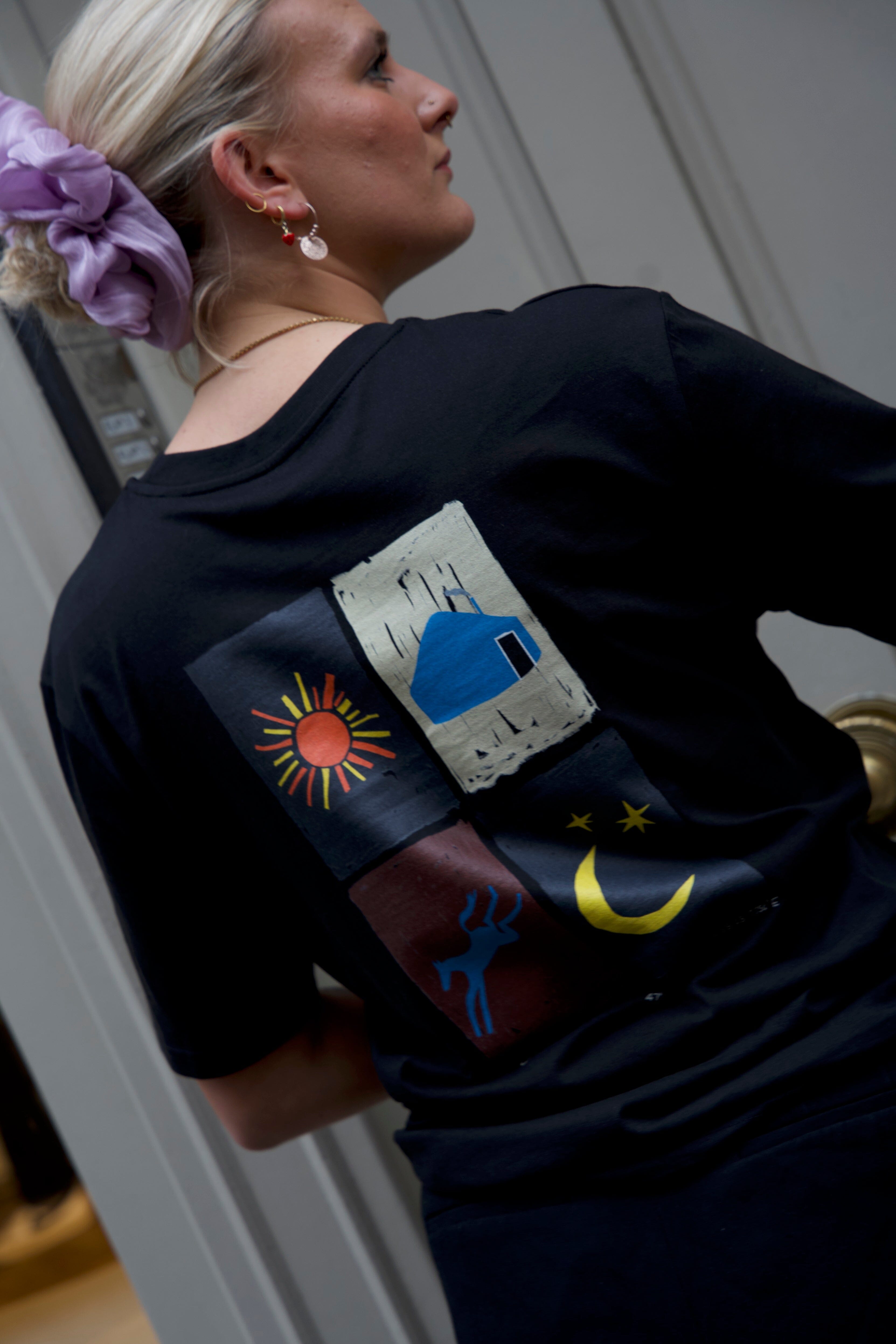 Black Mongolia Back Print Campus T-Shirt T-Shirts- Gandys