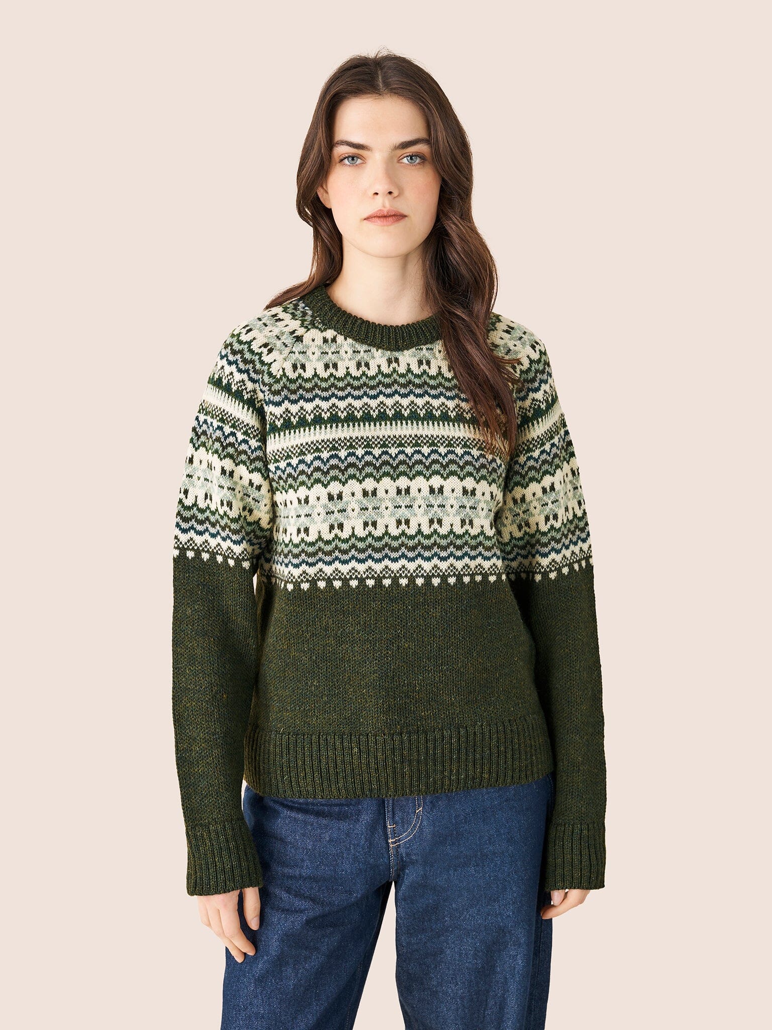 Blair Made in England Wool Fair Isle Sweater in Green Layering- Gandys
