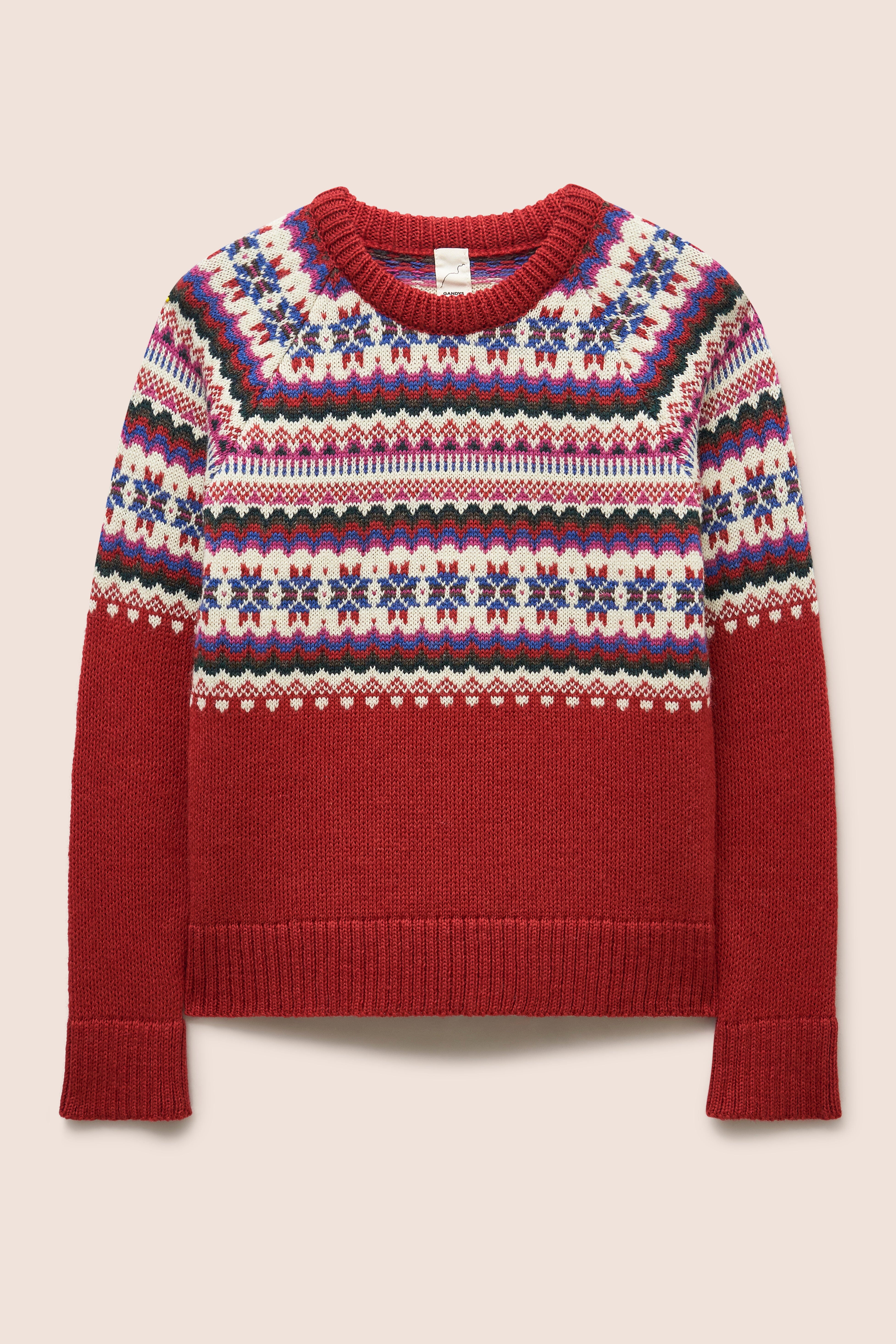 Blair Made in England Wool Fair Isle Sweater in Red Layering- Gandys