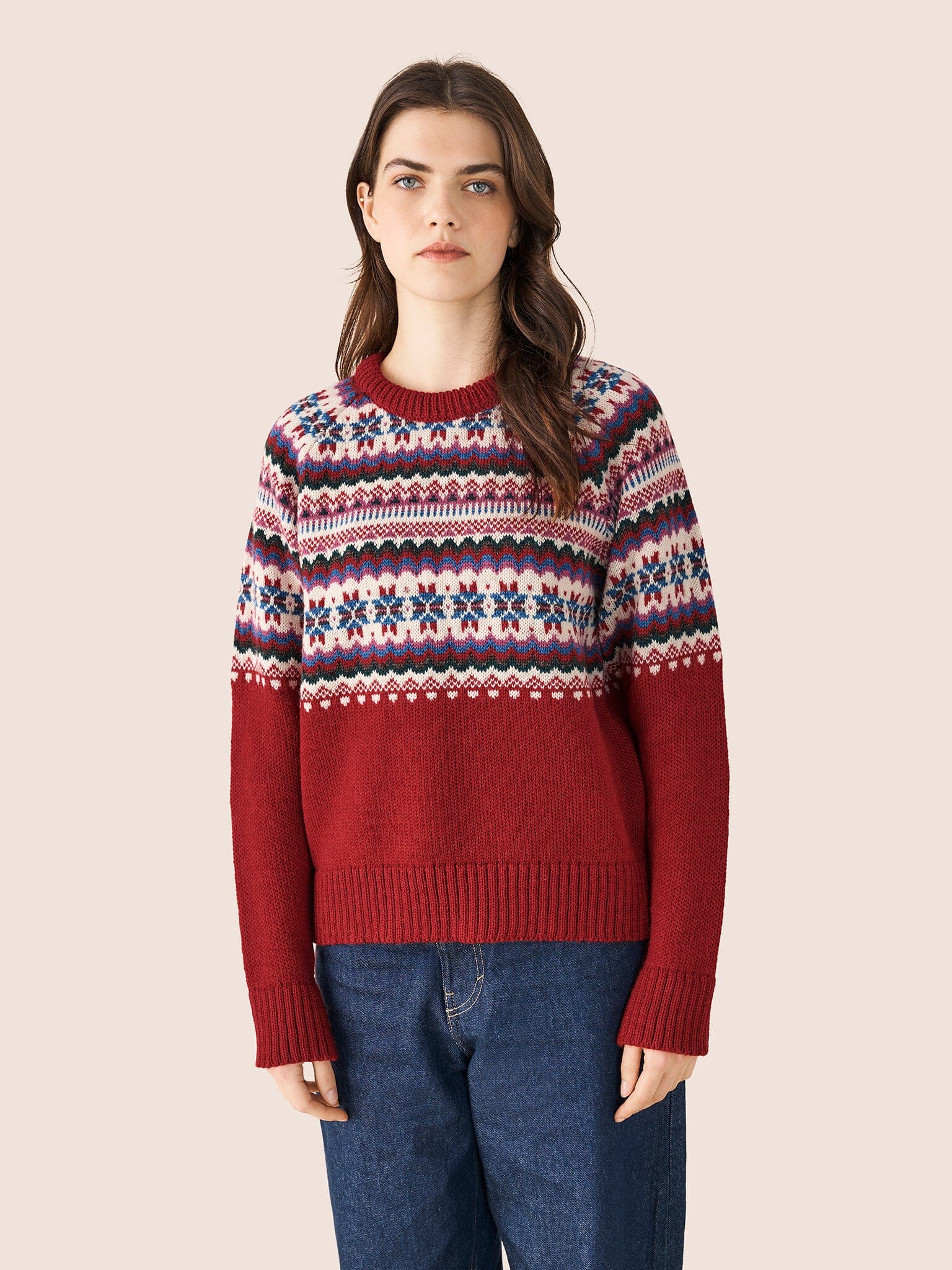 Blair Made in England Wool Fair Isle Sweater in Red Layering- Gandys