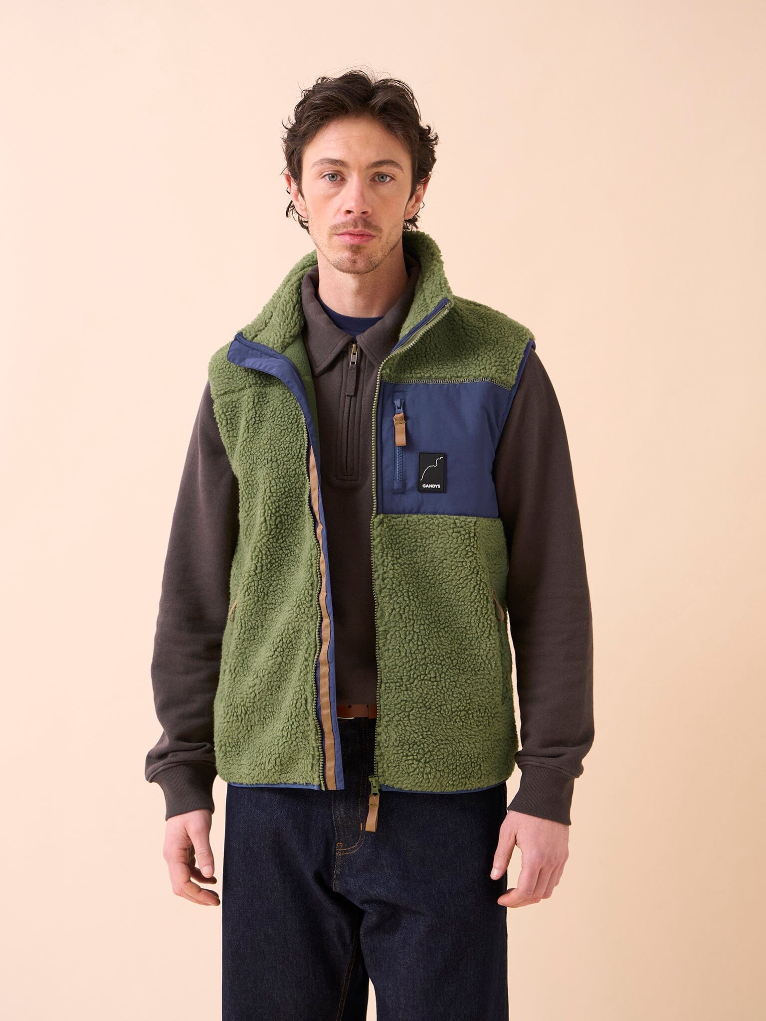 Boston Recycled Fleece Gilet in Green Layering- Gandys