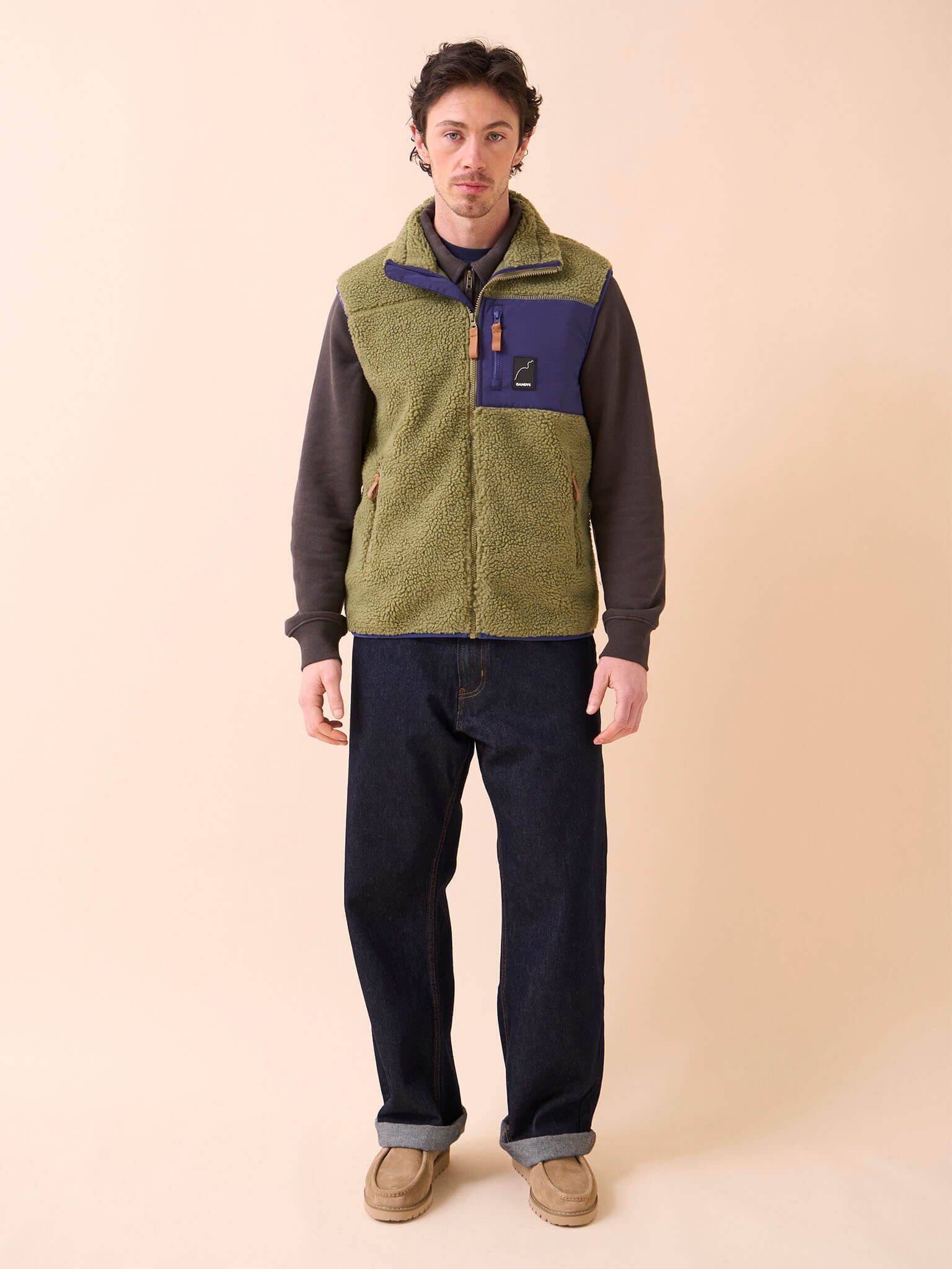 Boston Recycled Fleece Gilet in Green Layering- Gandys