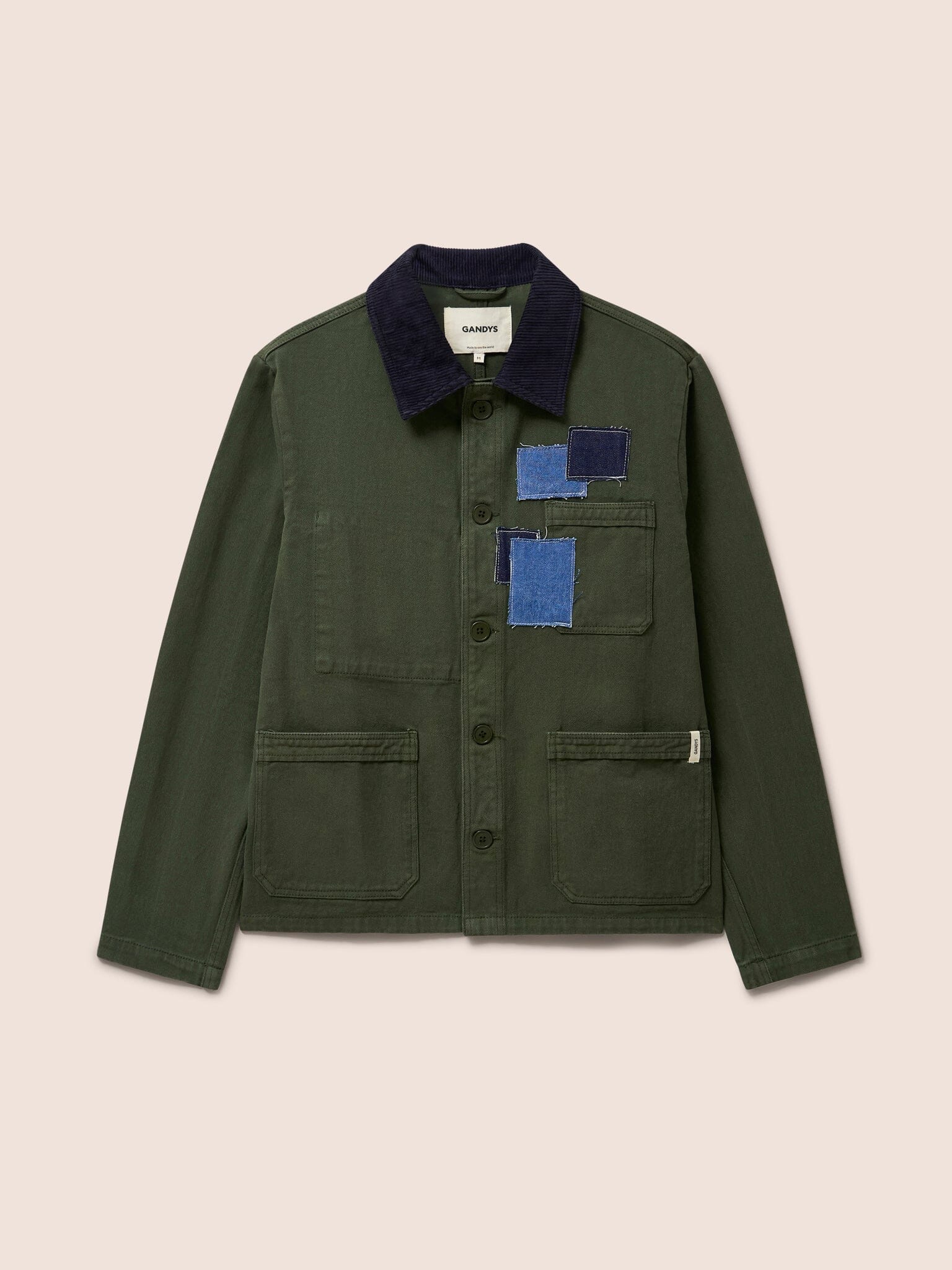 Brecon Cord Collar Patched Chore Jacket in Green Outerwear- Gandys