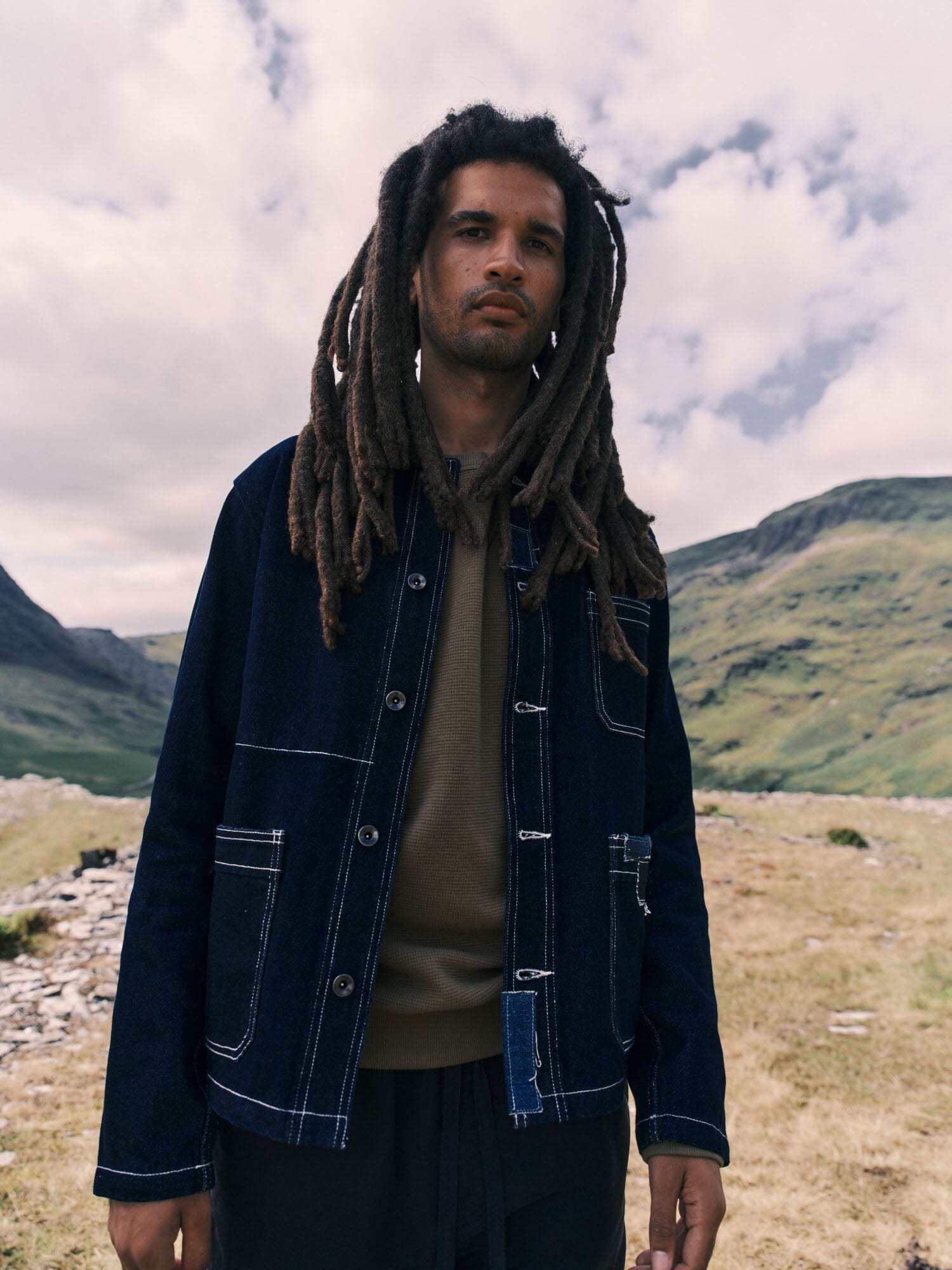 Brecon Denim Patched Chore Jacket Outerwear- Gandys