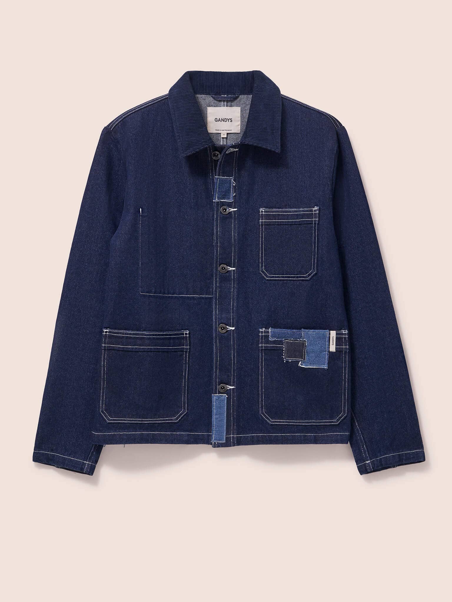 Brecon Denim Patched Chore Jacket in Indigo Outerwear- Gandys