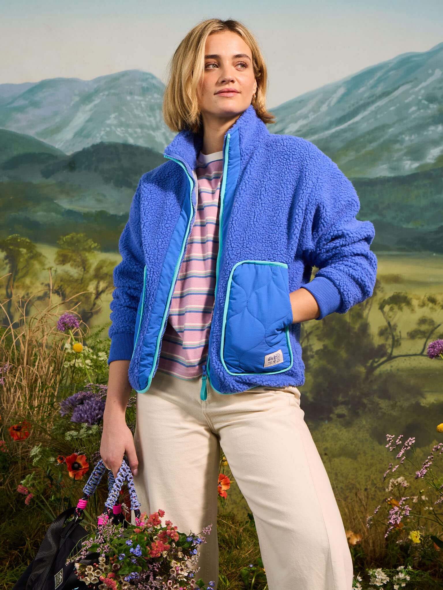 Brooklyn Recycled Fleece Zip front Jacket in Blue Layering- Gandys