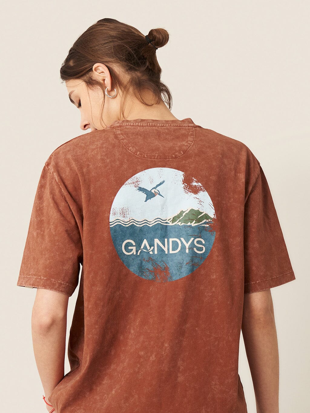 Burnt Orange Distressed Wave Back Print Tee T-Shirts- Gandys