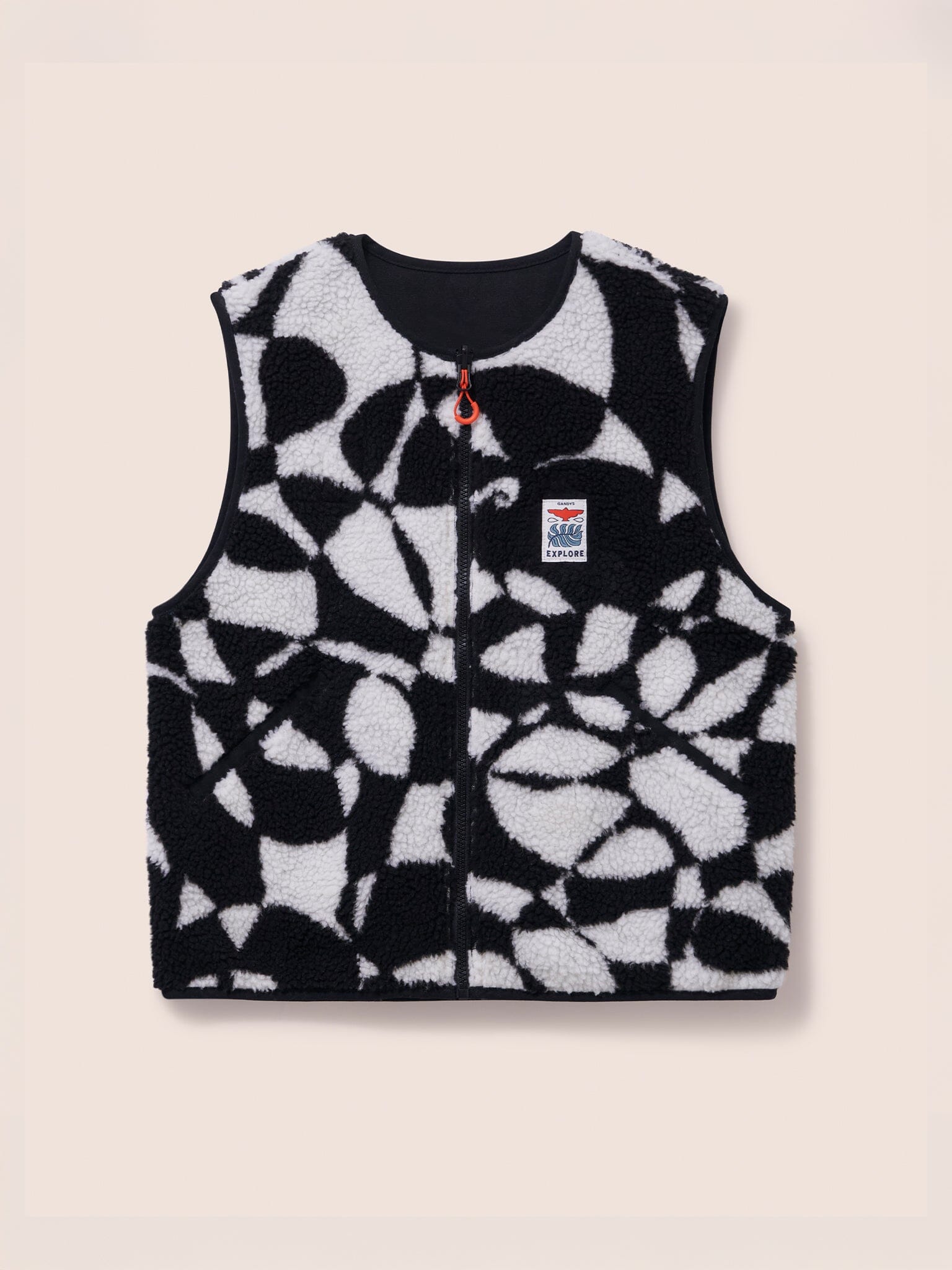 Canyon Printed Fleece Reversible Gilet in Black Print Layering- Gandys