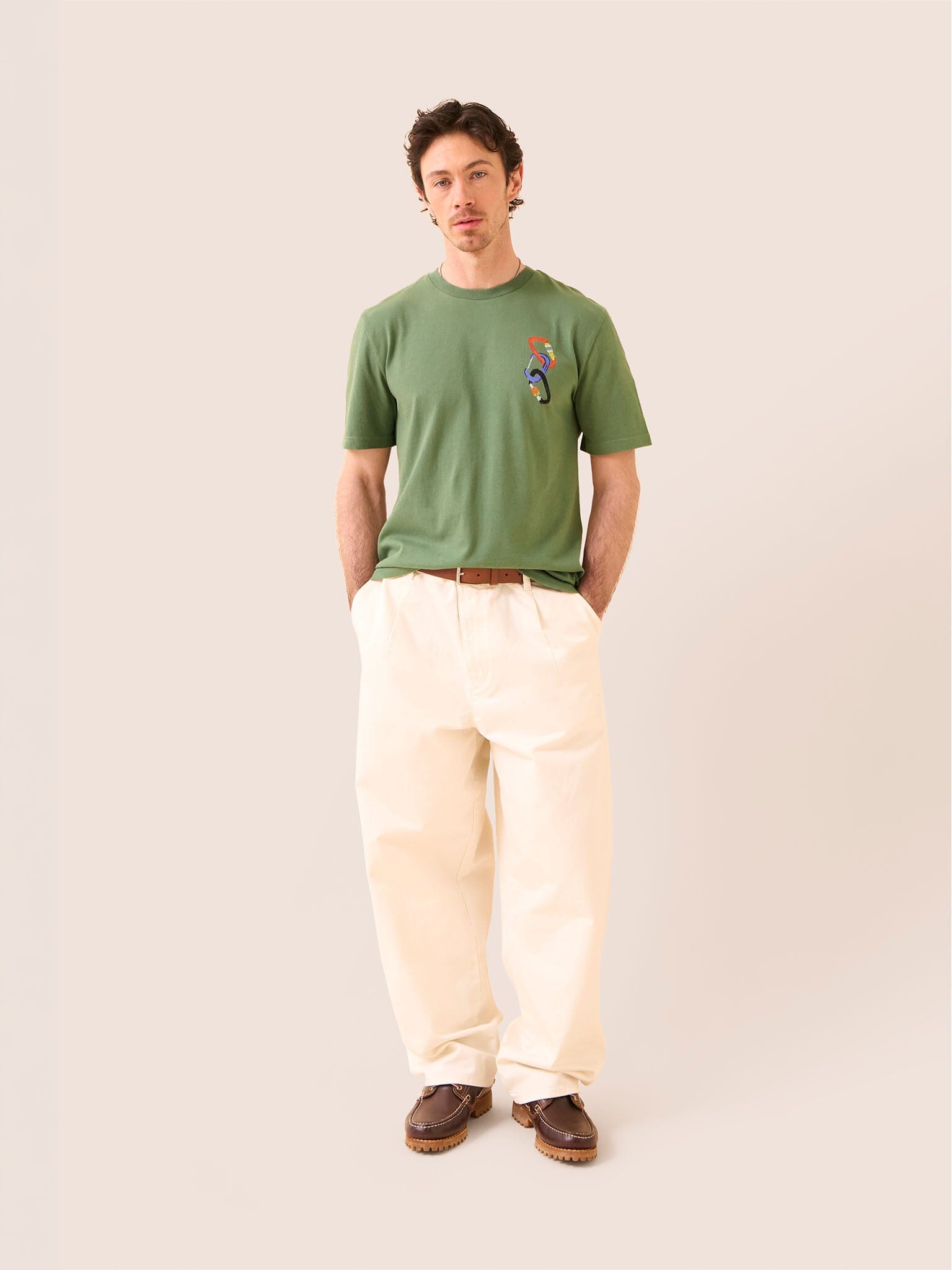 Classic Organic Cotton Carabiner Print T-Shirt in Khaki T-Shirts- Gandys