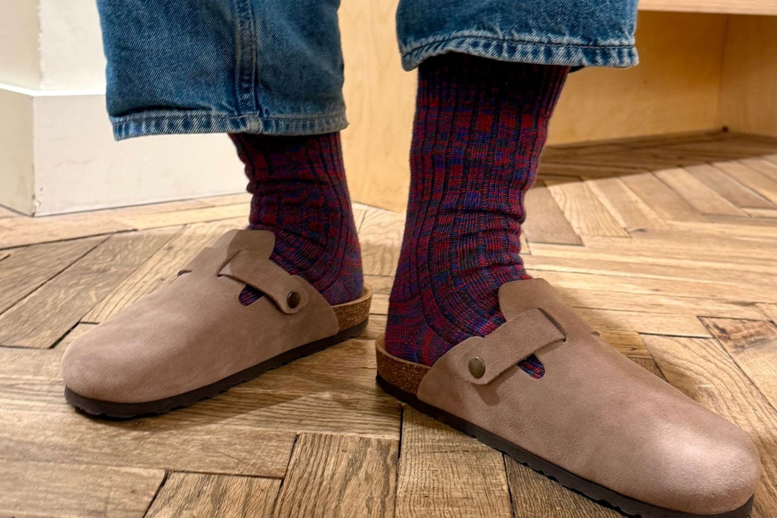 Clayton Made in England Wool Socks in Green/Red Mix Accessories- Gandys