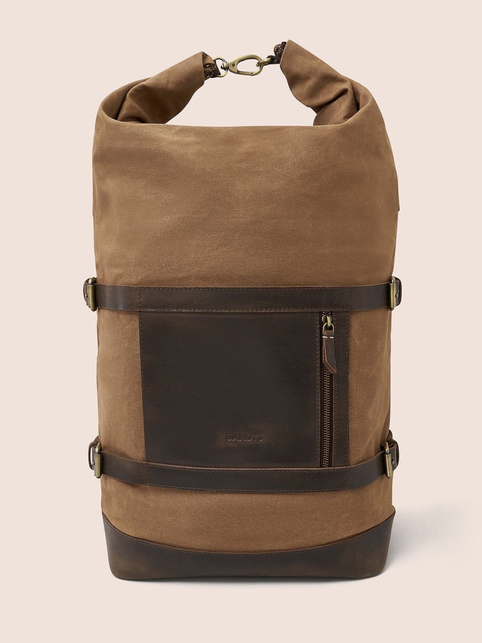 Dolpo Waxed Cotton Roll Top Backpack in Sand Bags- Gandys
