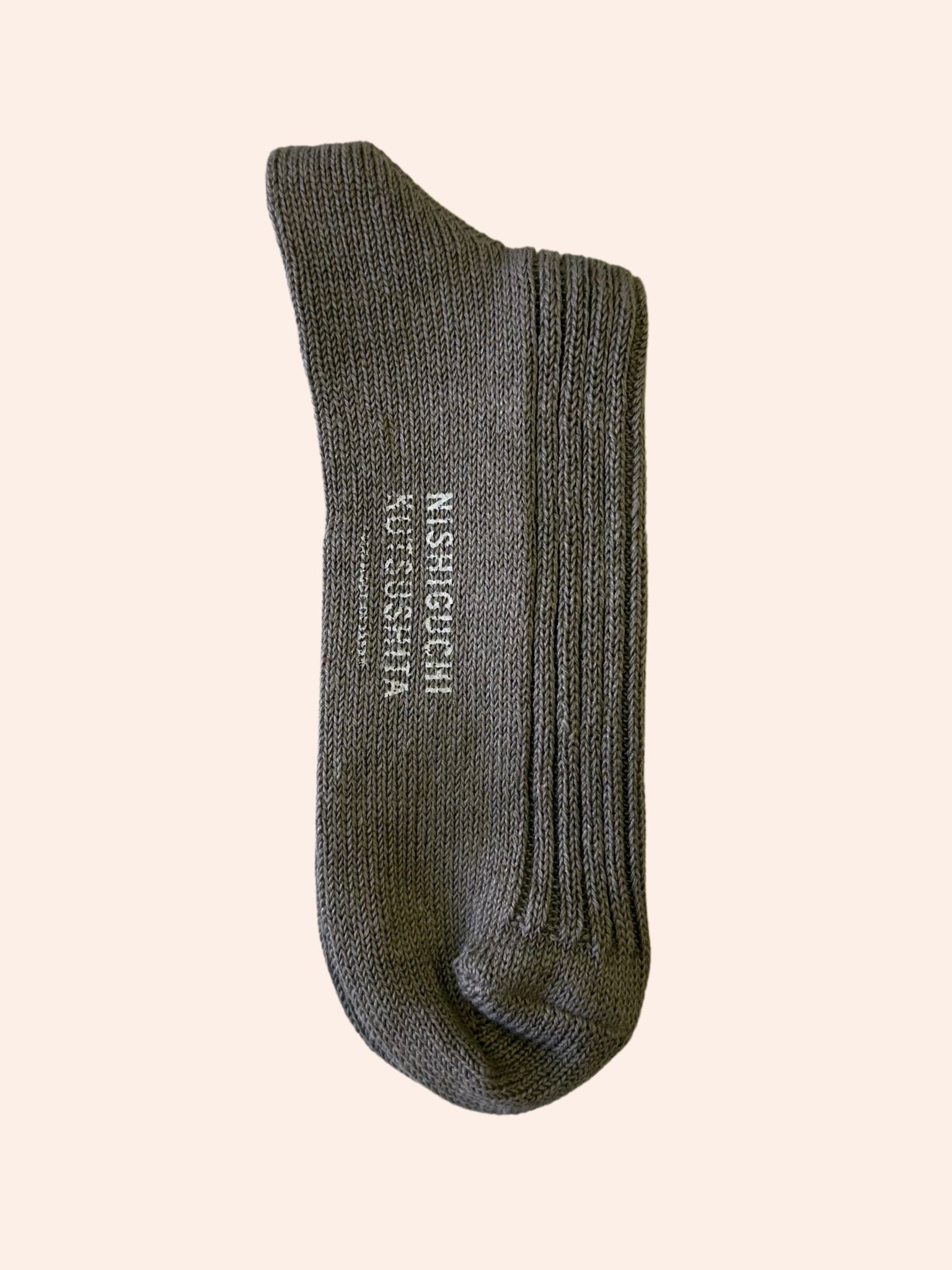 Grey Nishiguchi Kutsushita Linen Ribbed Socks Accessories- Gandys