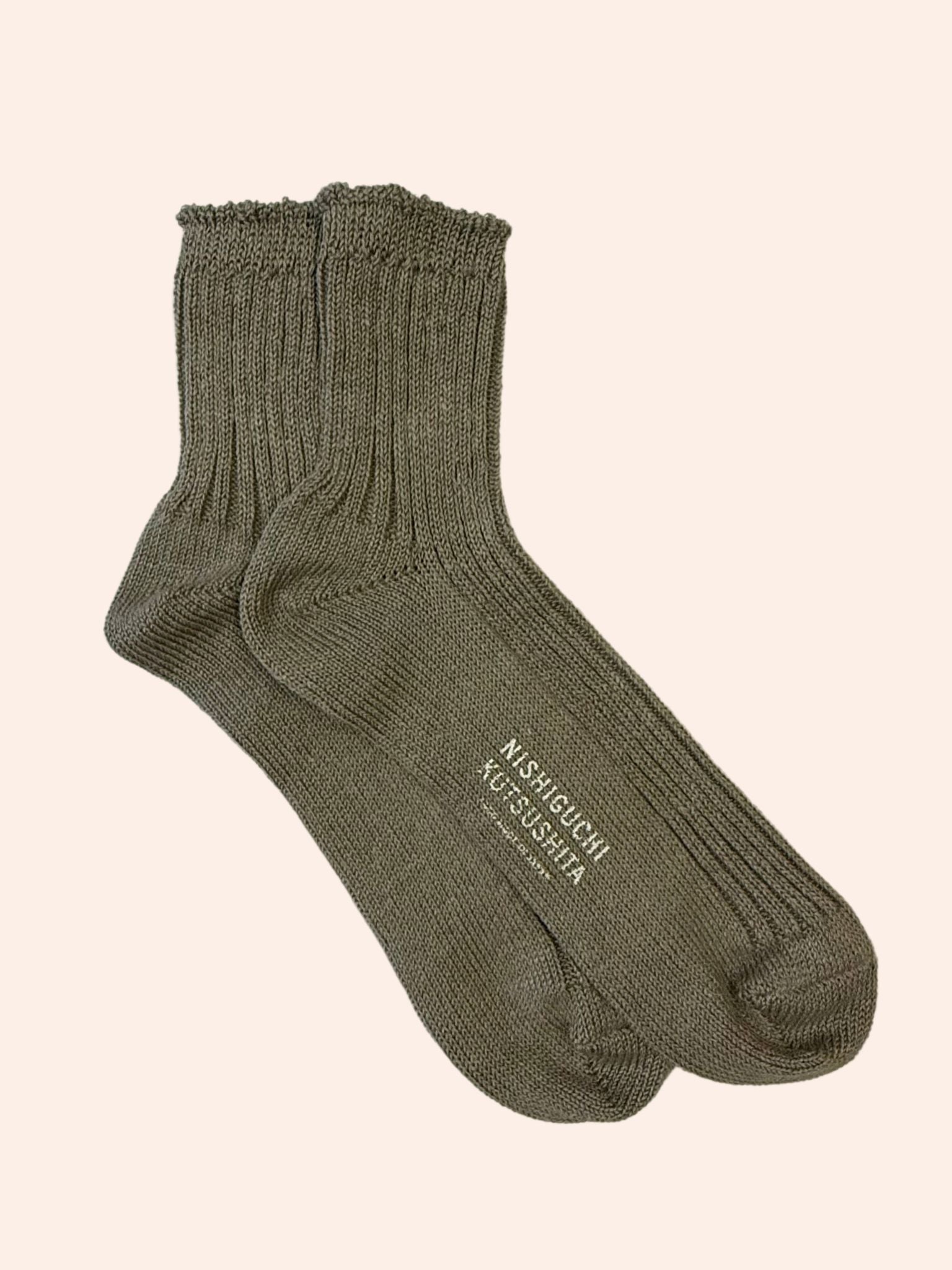 Grey Nishiguchi Kutsushita Linen Ribbed Socks Accessories- Gandys
