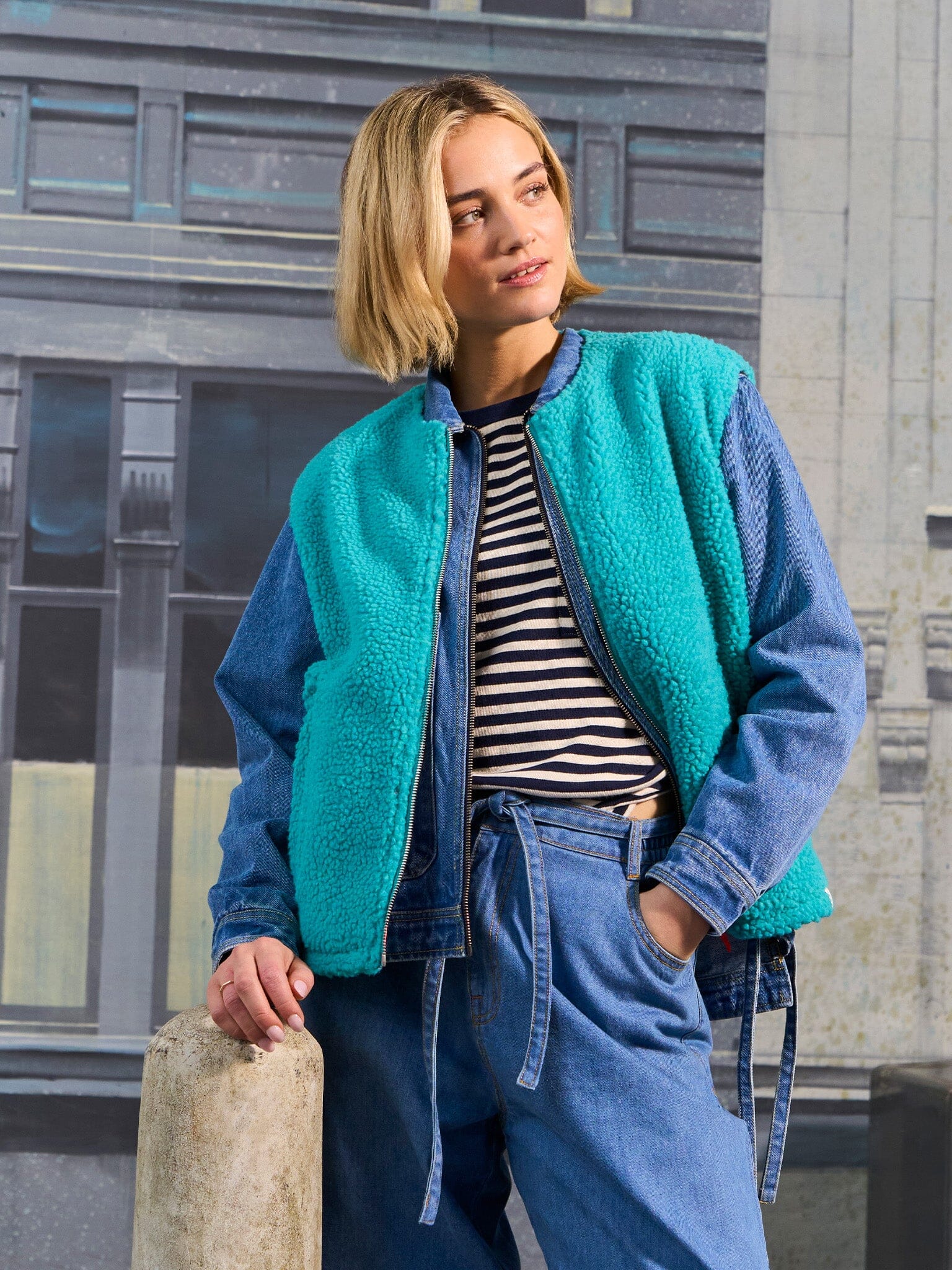 Harlem Recycled Fleece Gilet in Teal Layering- Gandys