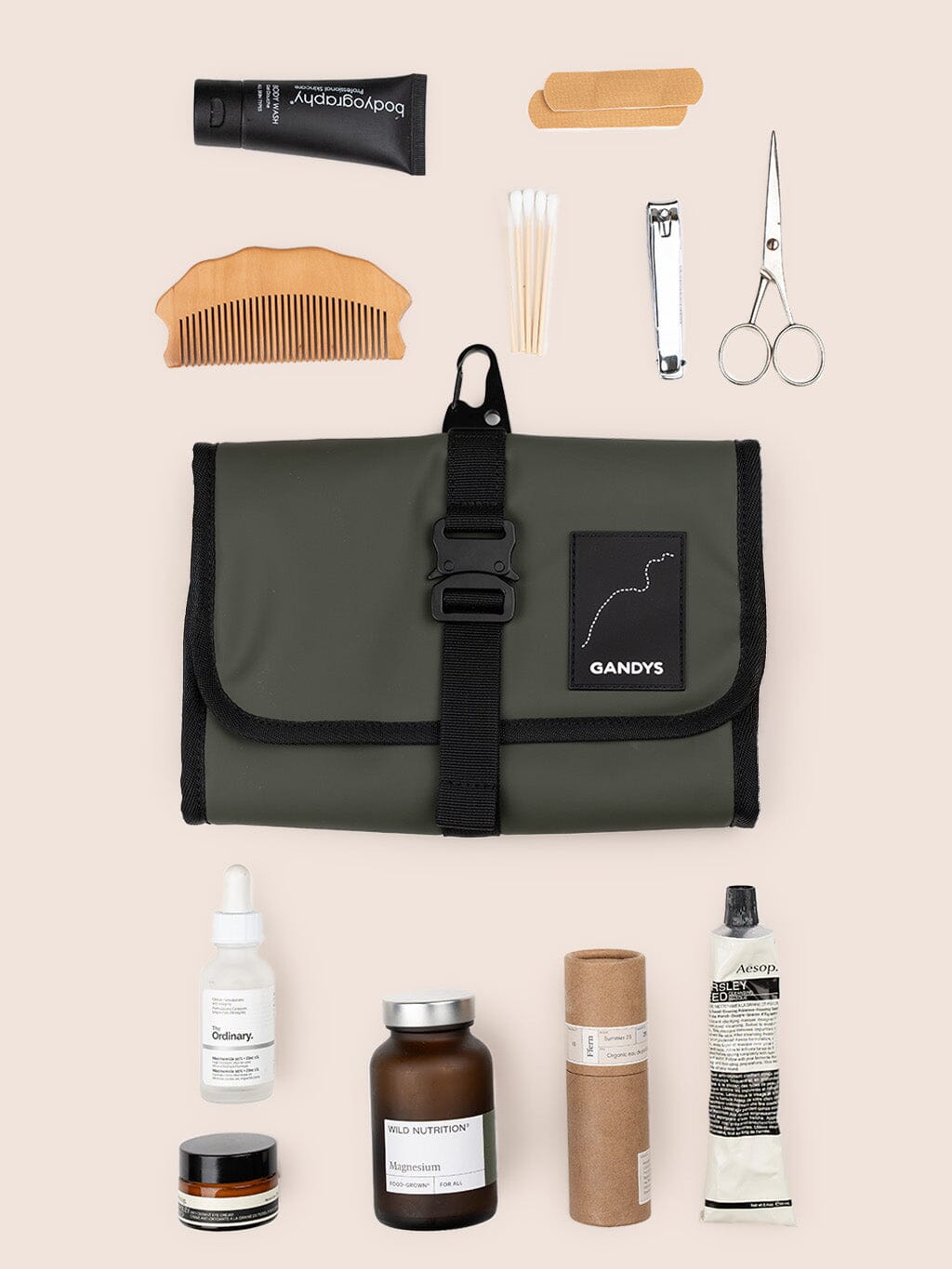 Helsinki Waterproof Roll Up Washbag in Khaki Accessories- Gandys