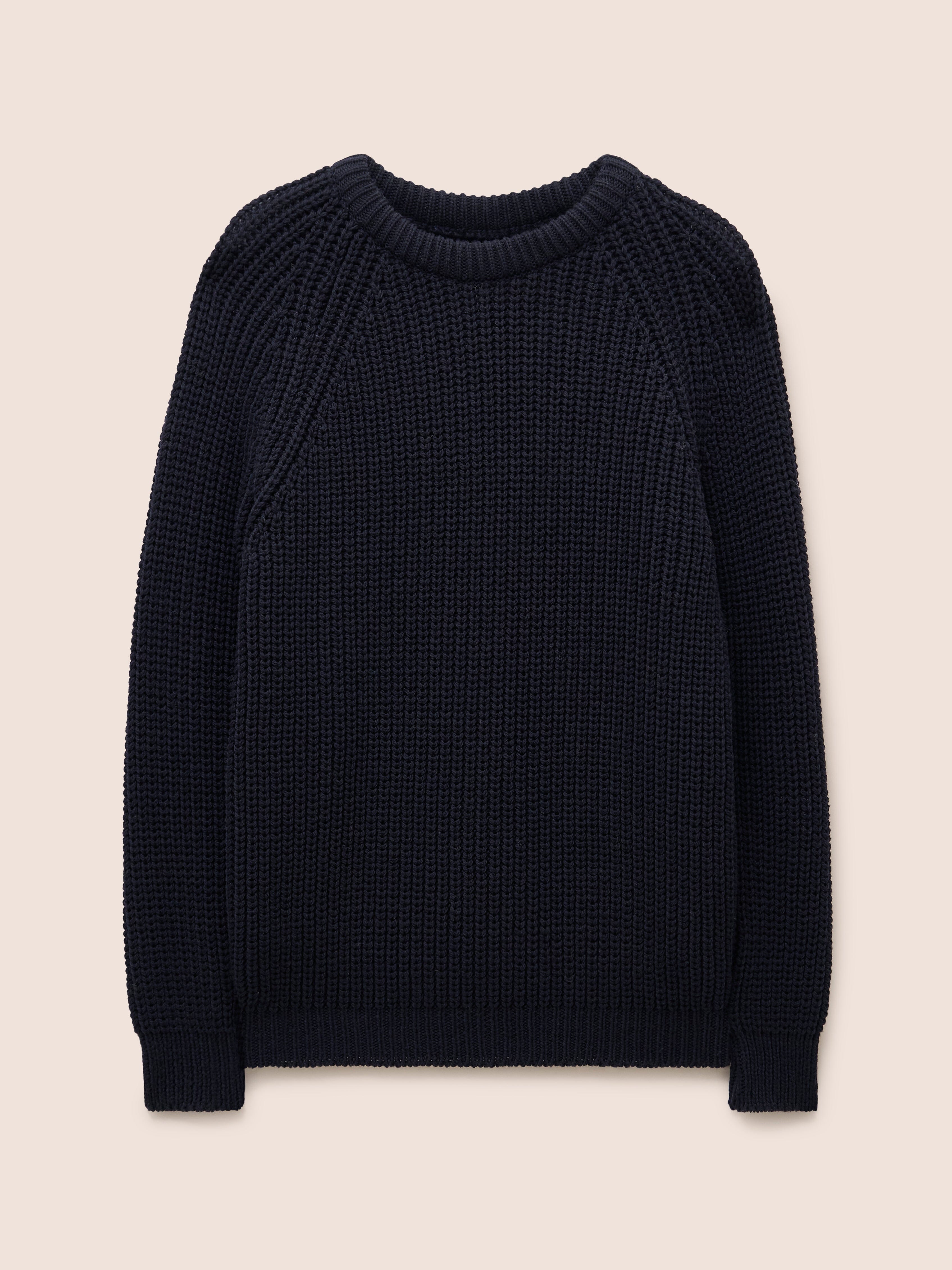 Highland Made in England Wool Fisherman Sweater in Navy Layering- Gandys