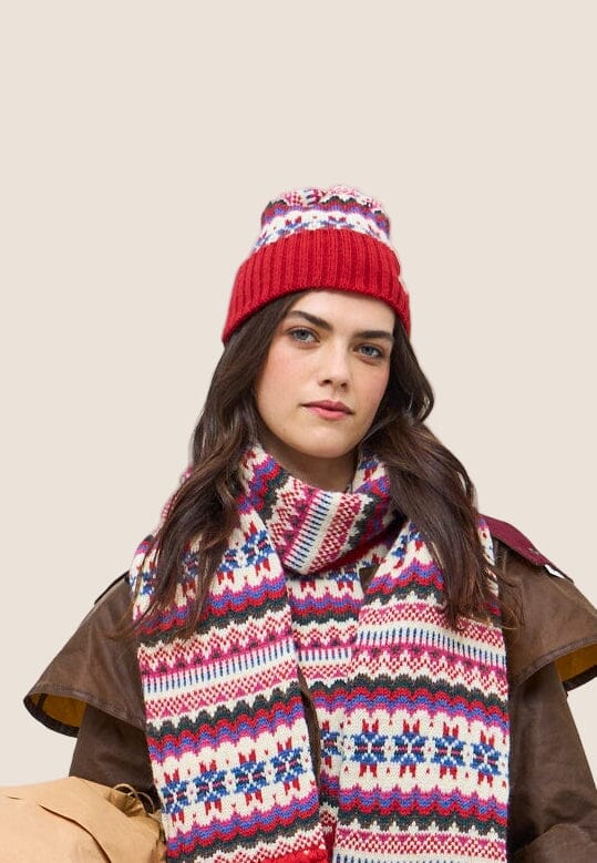 Isla Made in England Faire Isle Hat in Red Accessories- Gandys