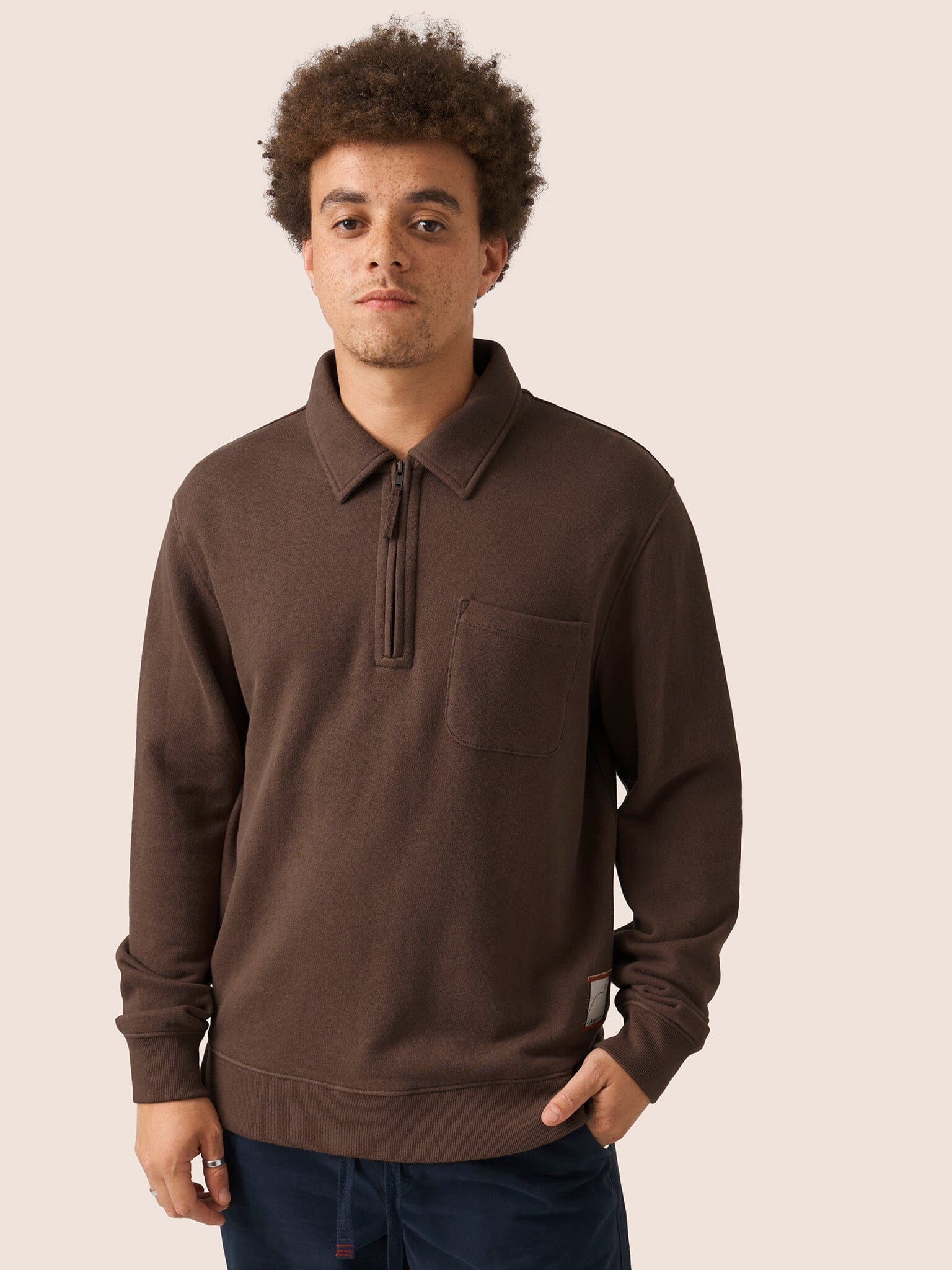Java Cotton 1/4 Zip Sweater in Brown Layering- Gandys