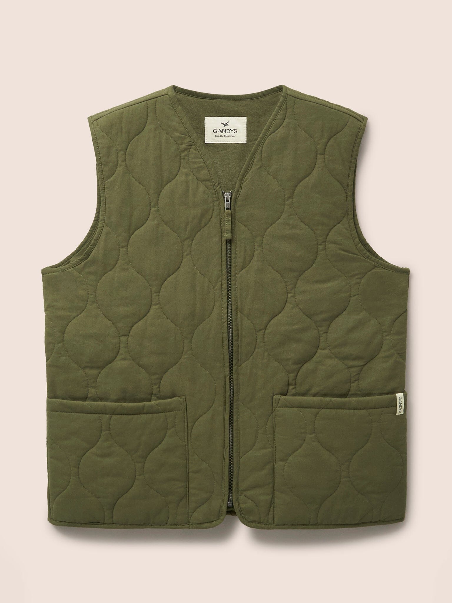 Khaki Hudson Quilted Cotton Gilet Layering- Gandys