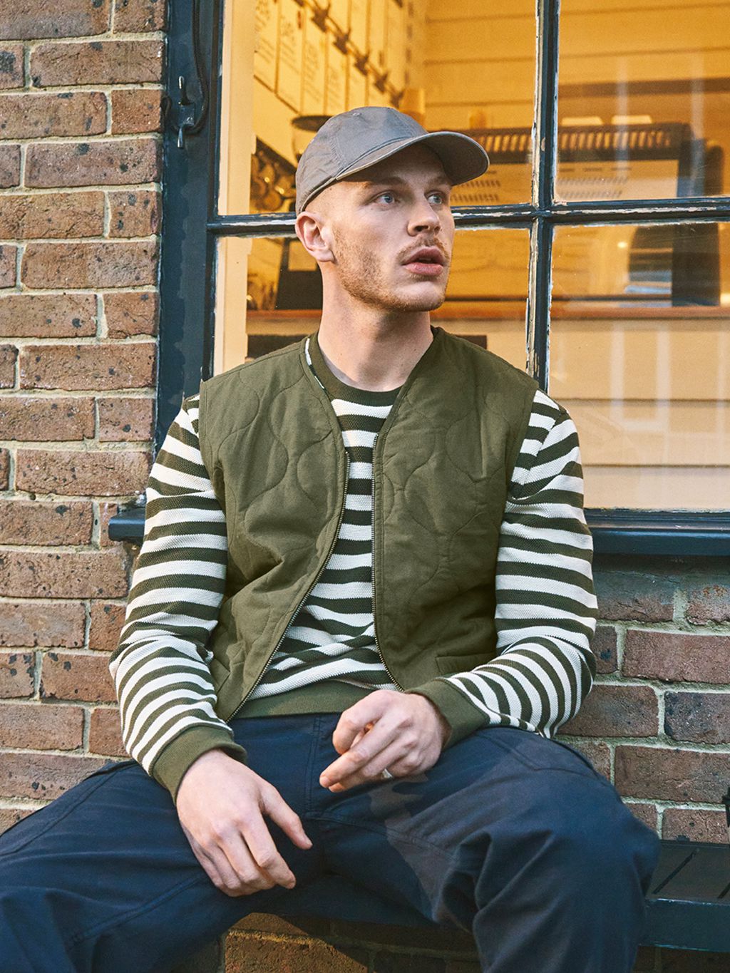 Khaki Hudson Quilted Cotton Gilet Layering- Gandys