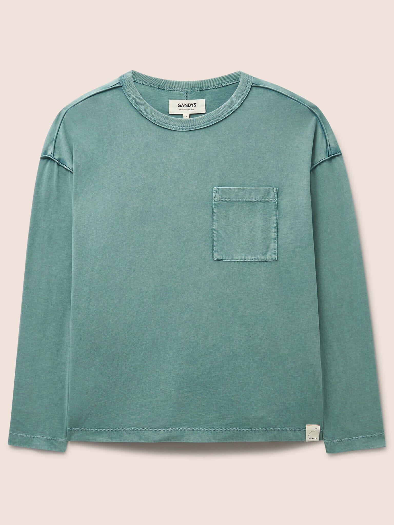 Lao Organic Cotton Long Sleeve Pocket T-Shirt in Turquoise T-Shirts- Gandys