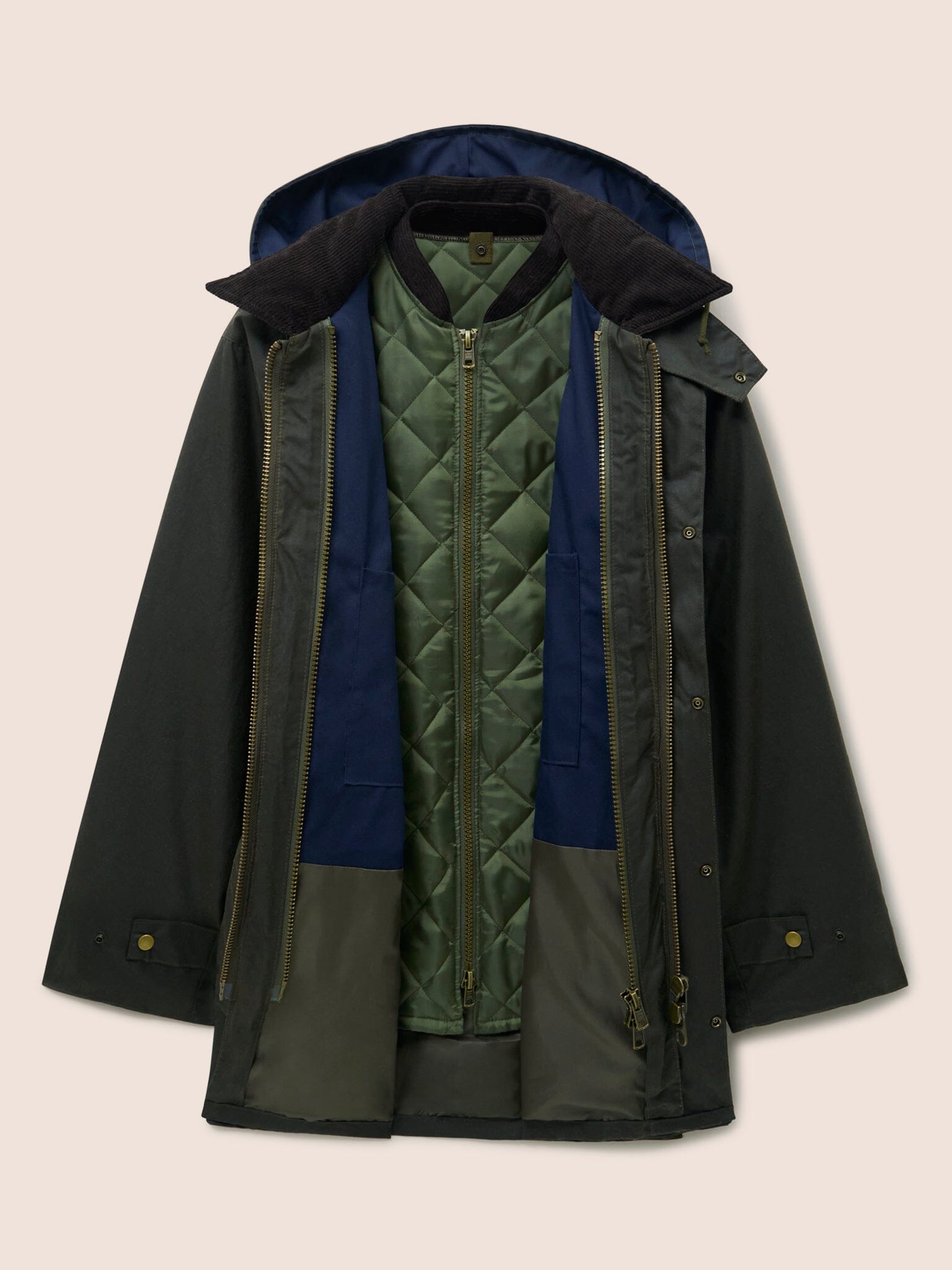 Leighton Waxed Cotton 4 in 1 Coat in Dark Olive Outerwear- Gandys