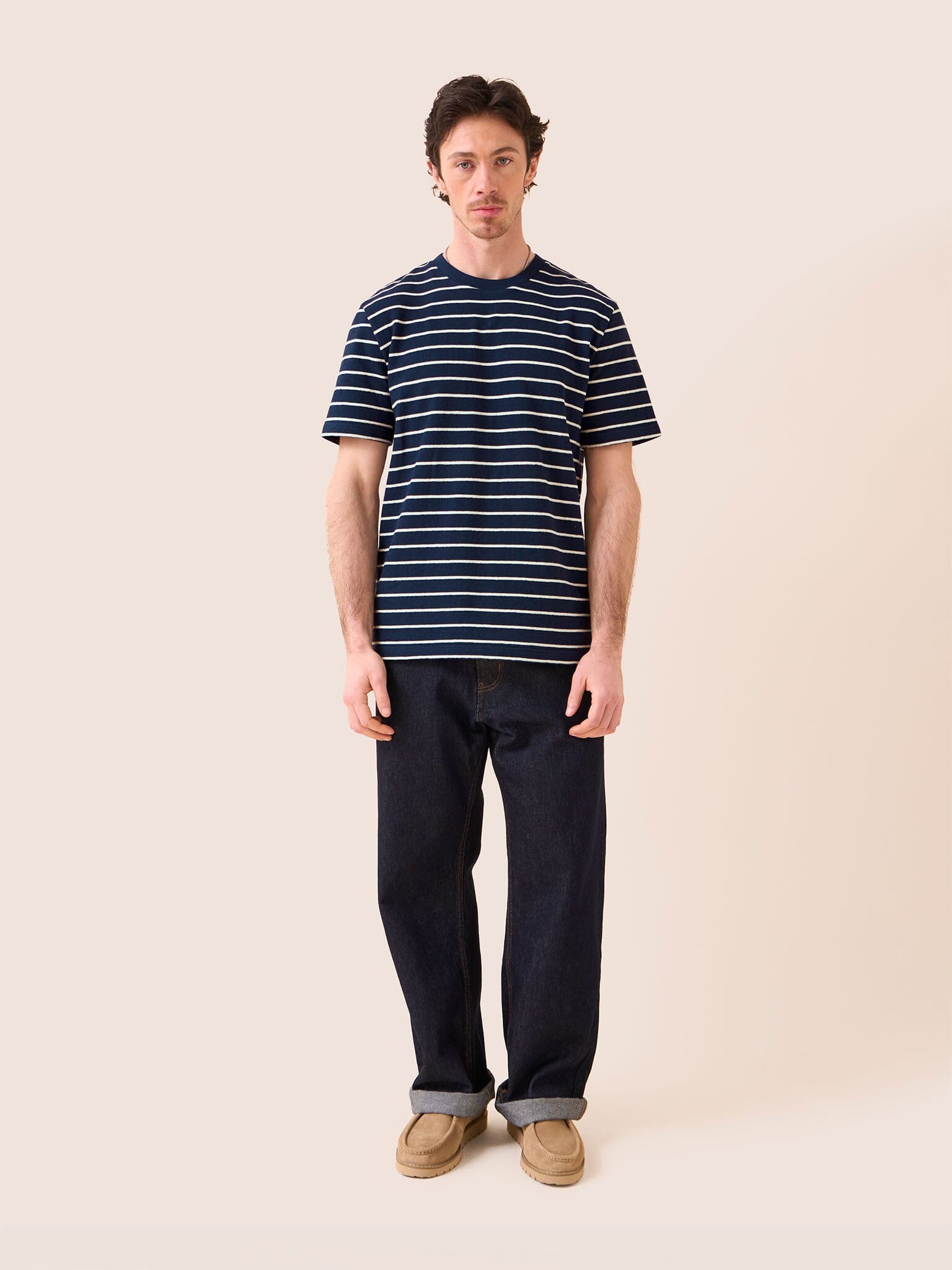 Lucca Classic Organic Cotton Short Sleeve T-Shirt in Navy Stripe T-Shirts- Gandys