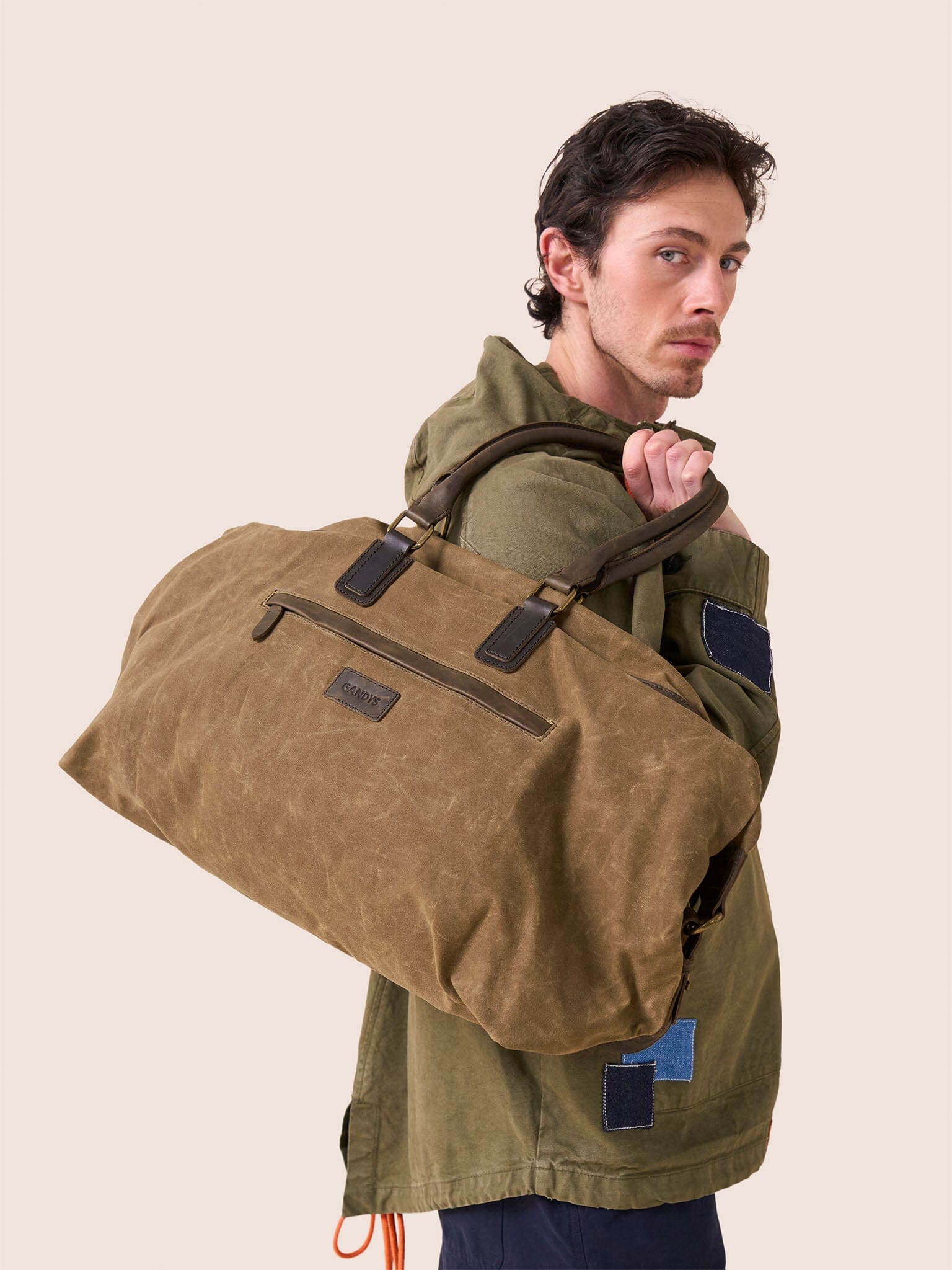 Manaus Waxed Cotton Holdall Bag in Sand Bags- Gandys