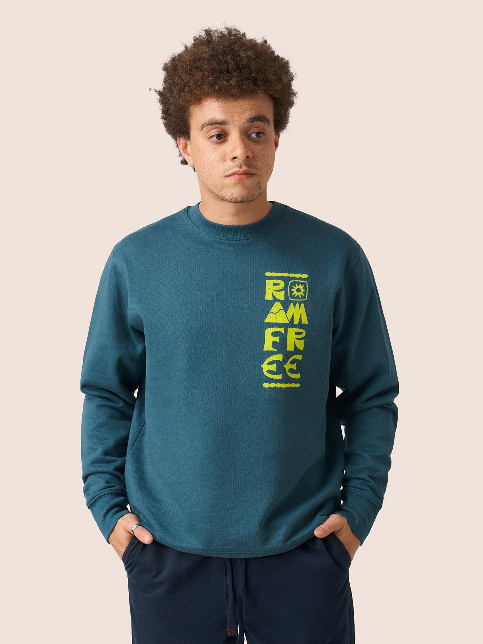 Milford Organic Cotton Roam Free Graphic Sweatshirt in Teal Layering- Gandys