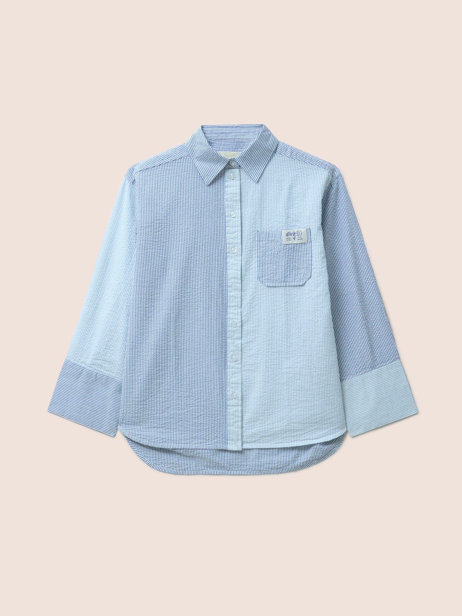 Mulberry Cotton Crinkle Stripe Shirt in Blue Shirts- Gandys