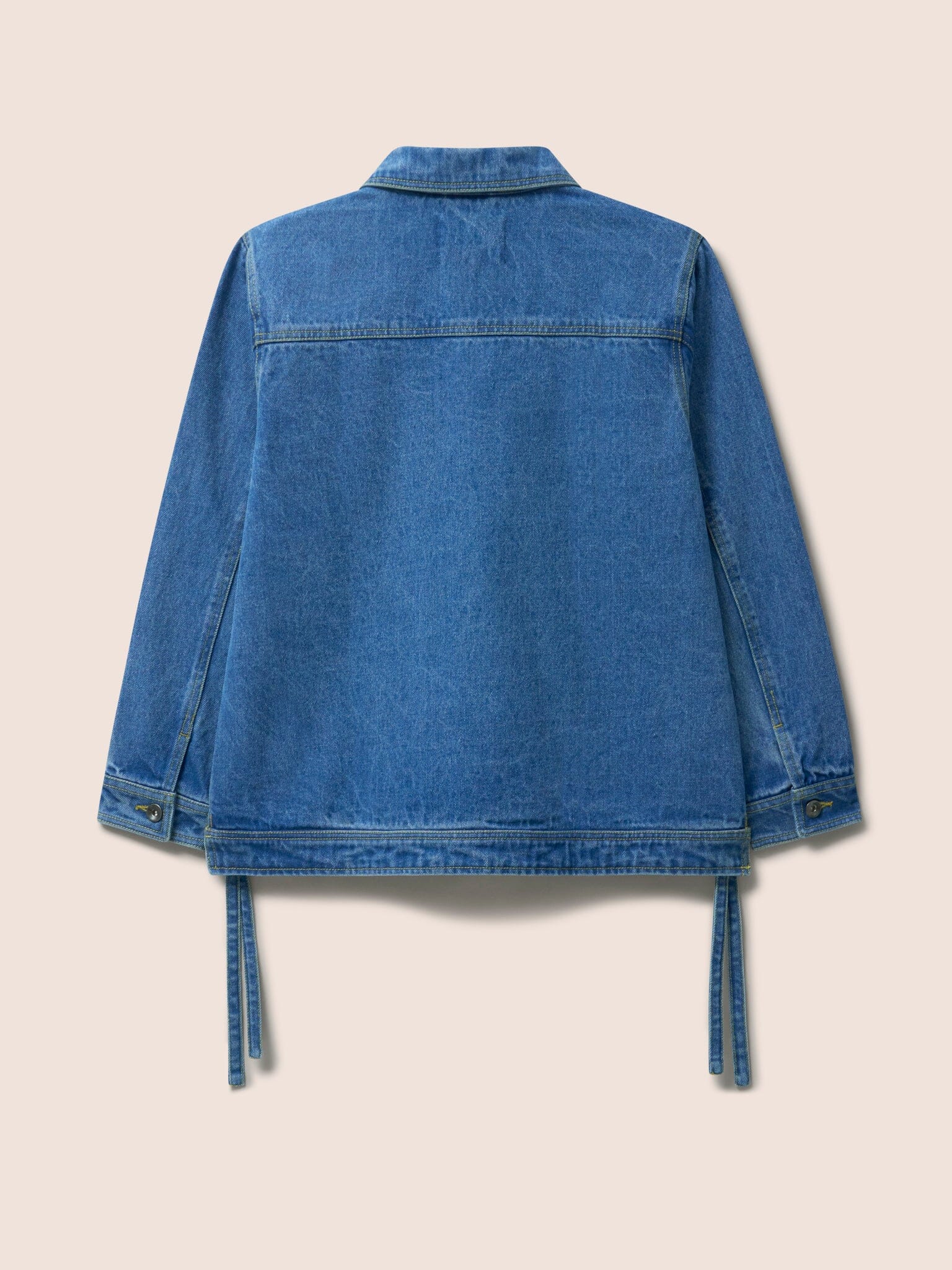 Nimes Cotton Tie Detail Denim Jacket in Midwash Outerwear- Gandys