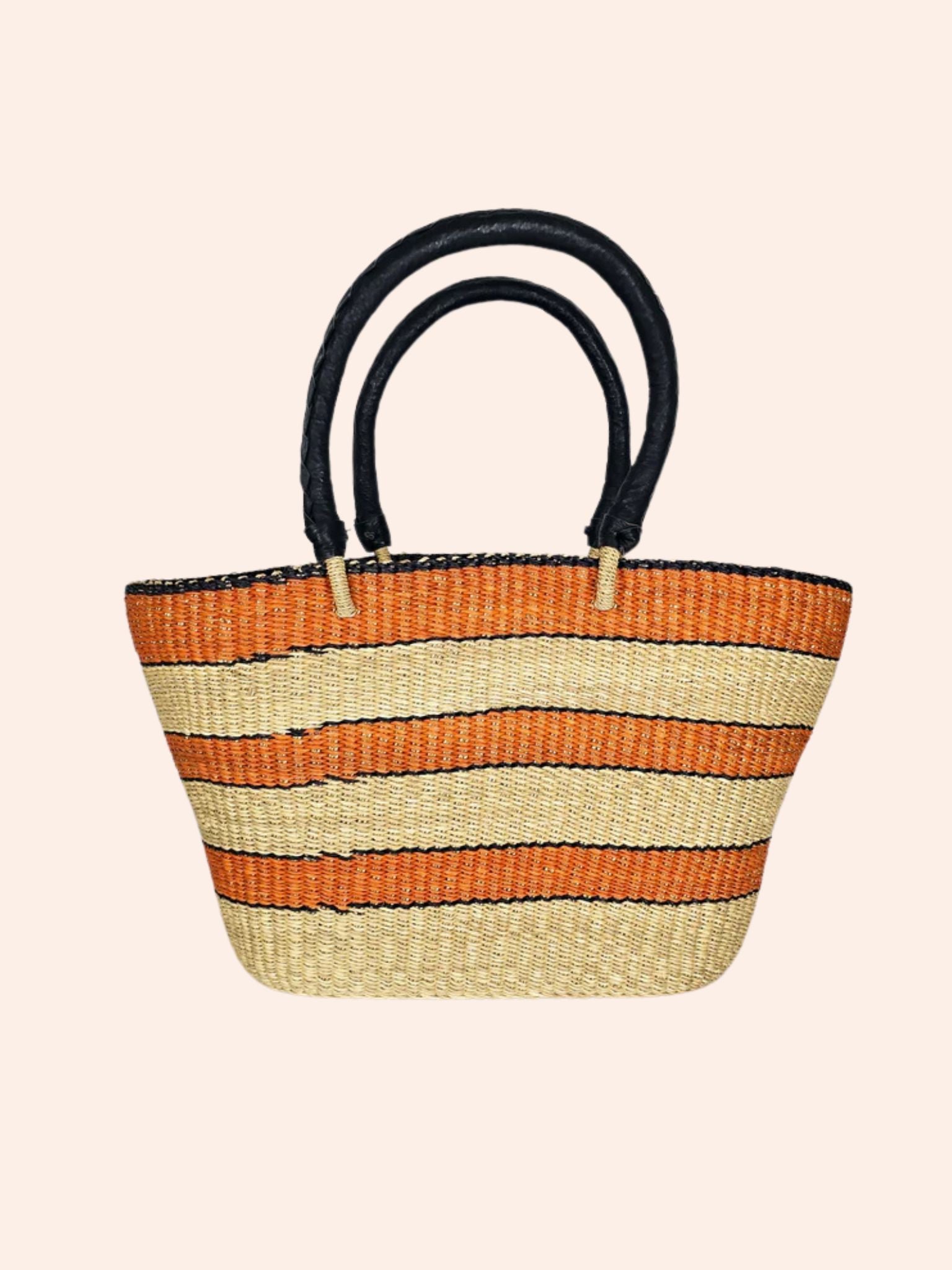 Orange Striped Tote Basket Bags- Gandys