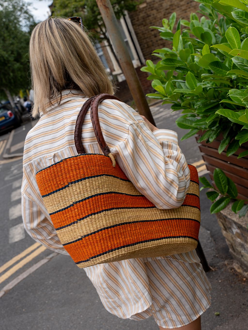 Orange Striped Tote Basket Bags- Gandys