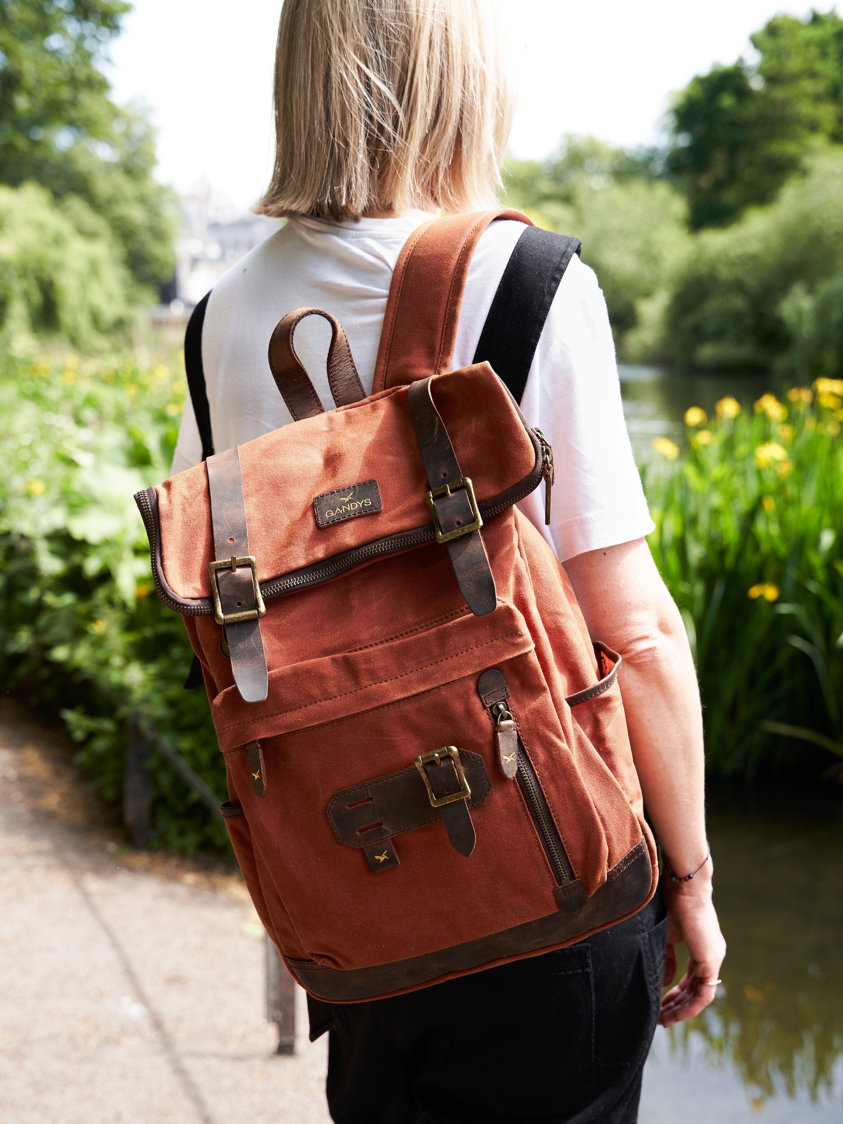 Orange Waxed Cotton Bali Backpack Bags- Gandys