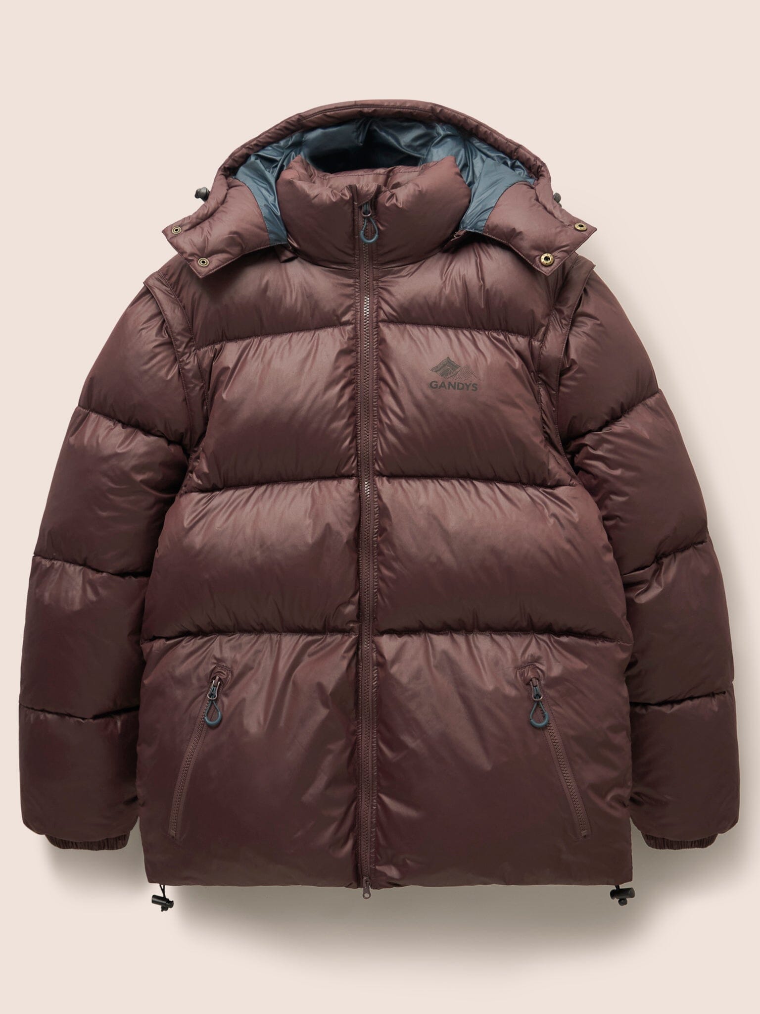 Orkney Multiway Detachable Sleeves Puffer Coat in Burgundy