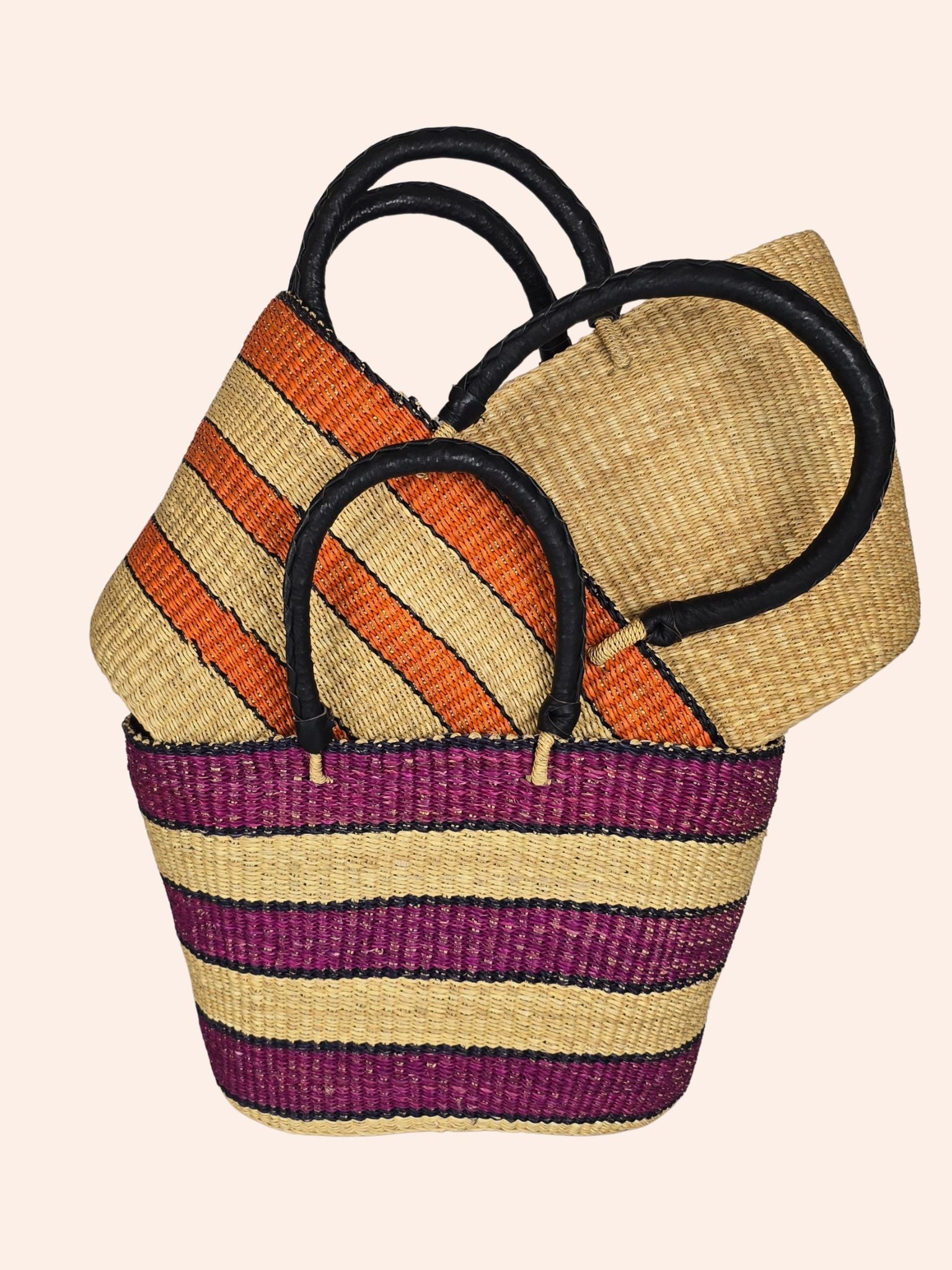 Purple Striped Tote Basket Bags- Gandys