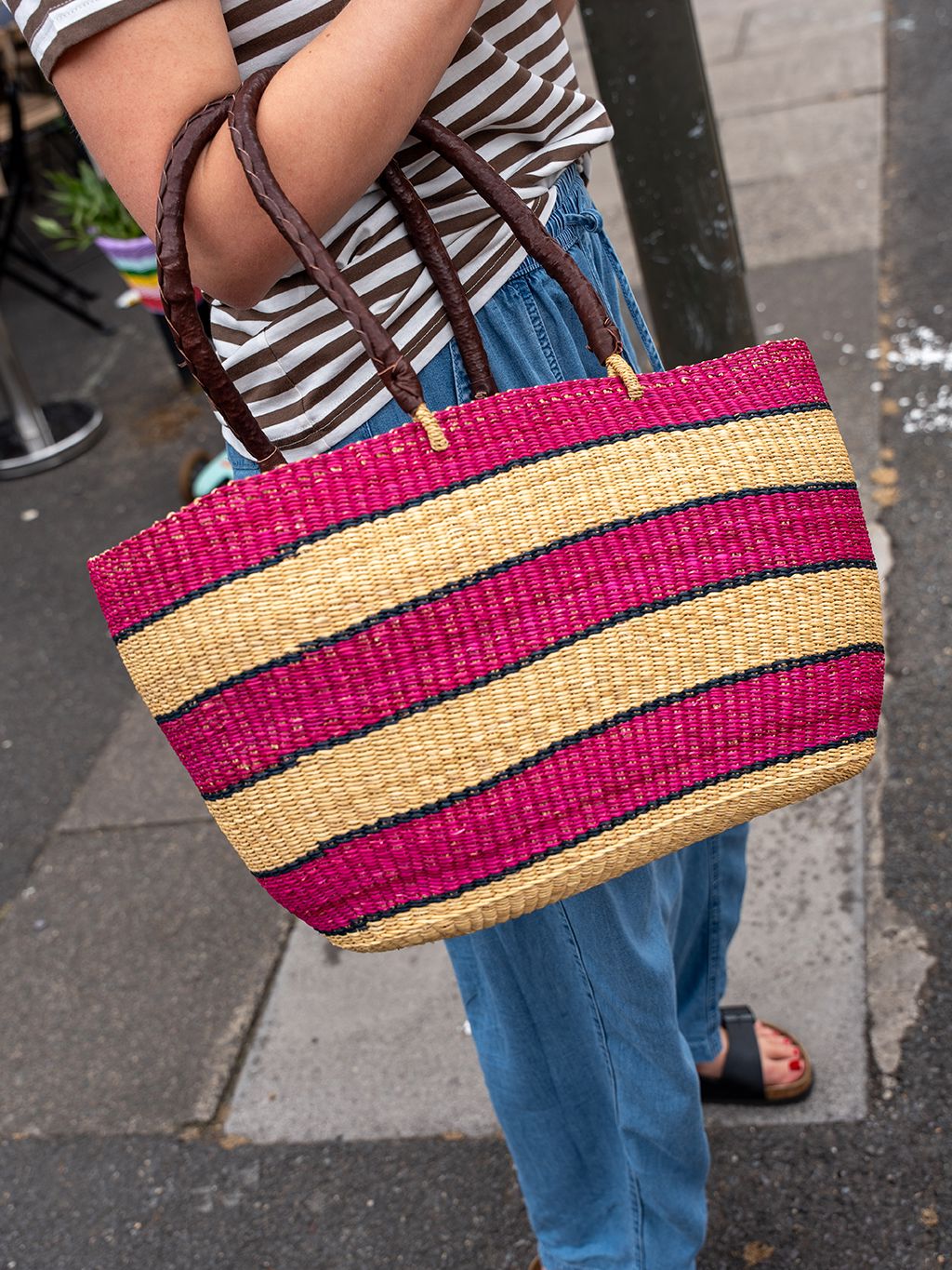 Purple Striped Tote Basket Bags- Gandys