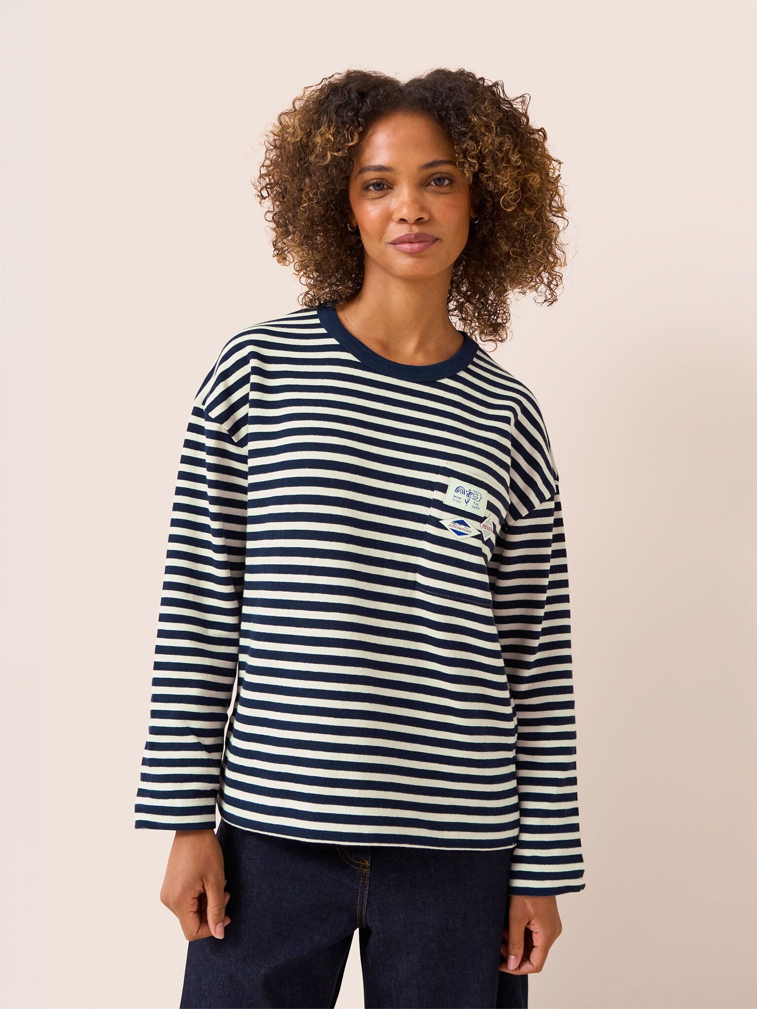 Seine Organic Cotton Classic Long Sleeve Stripe T-Shirt in Navy T-Shirts- Gandys