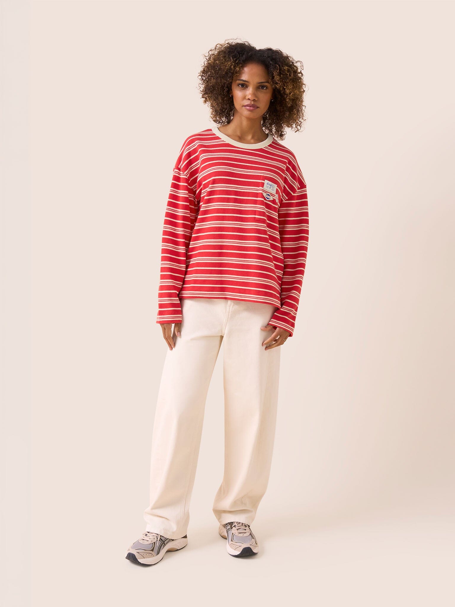 Seine Organic Cotton Classic Long Sleeve Stripe T-Shirt in Red T-Shirts- Gandys