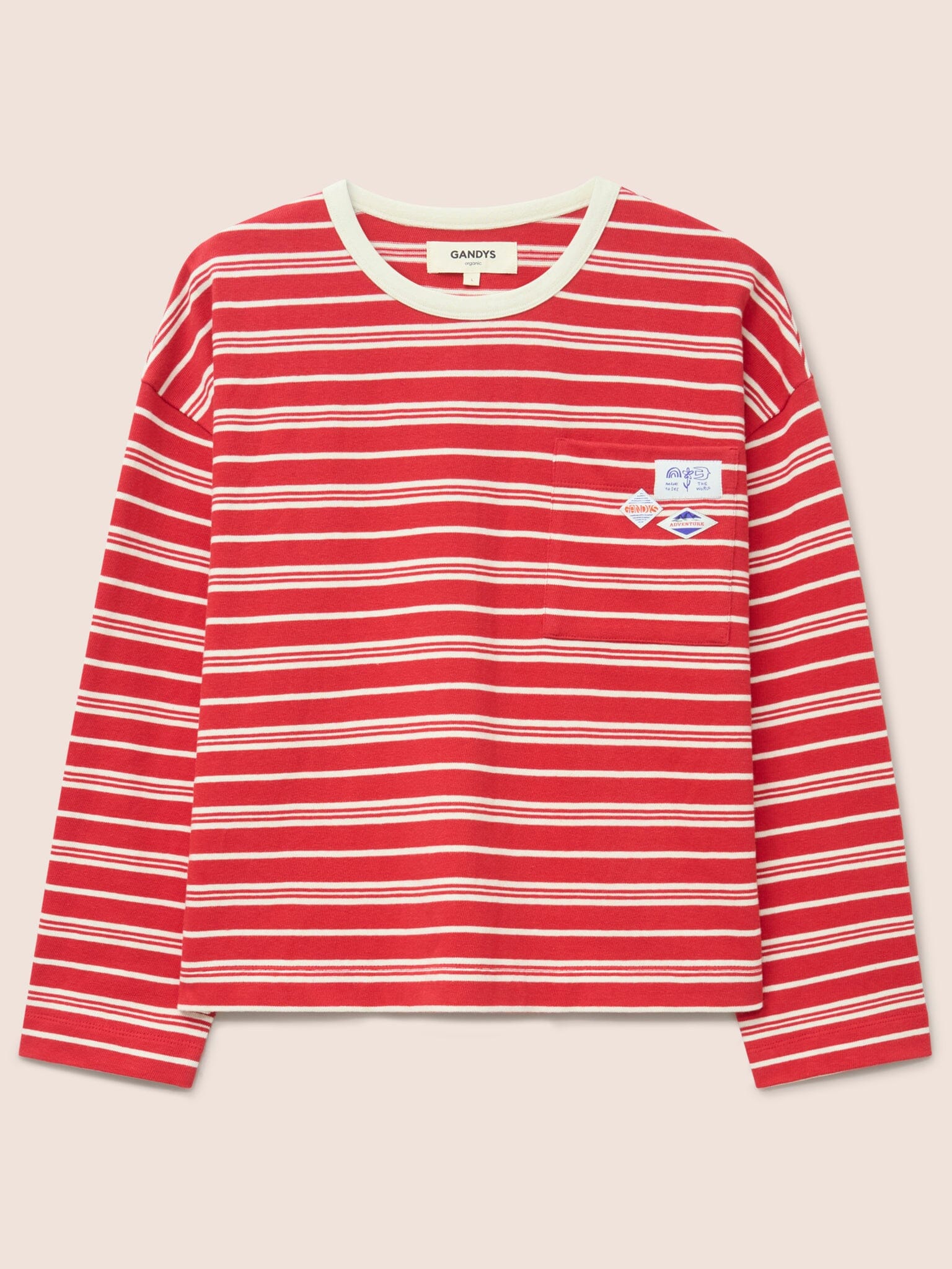 Seine Organic Cotton Classic Long Sleeve Stripe T-Shirt in Red T-Shirts- Gandys