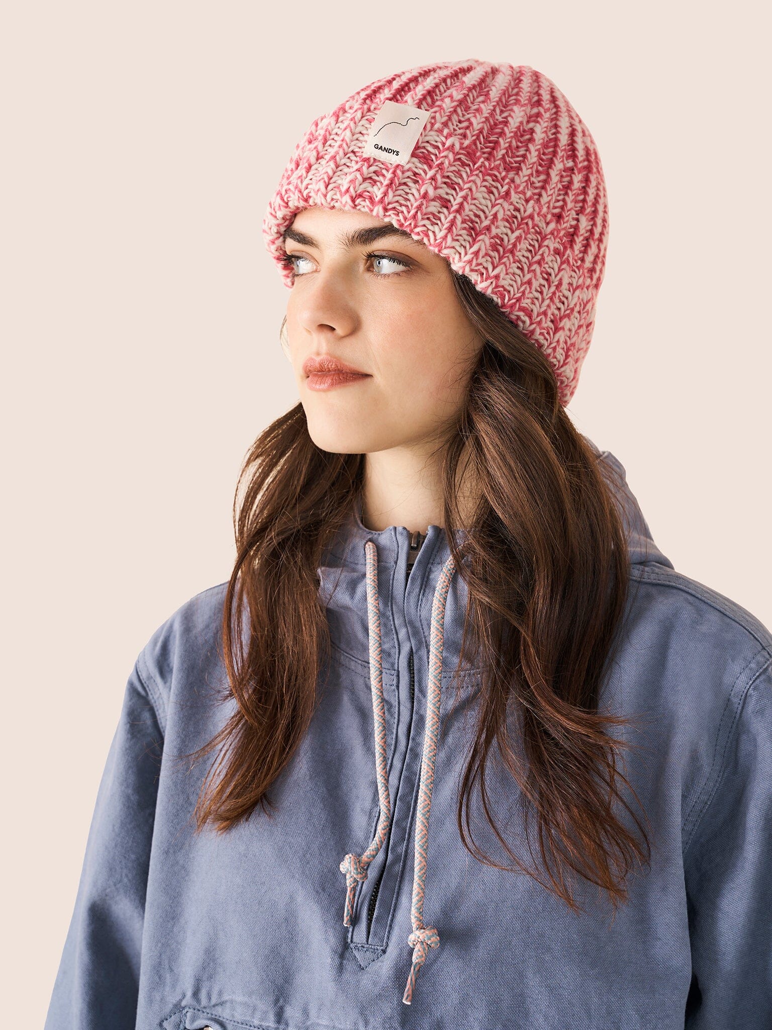 Skye Made in England Wool Beanie in Pink Marl Accessories- Gandys