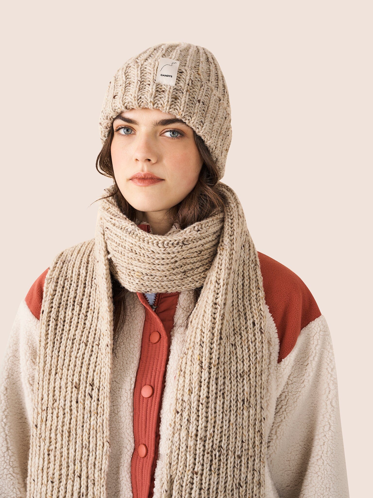 Tay Made in England Wool Scarf in Natural Slub Accessories- Gandys