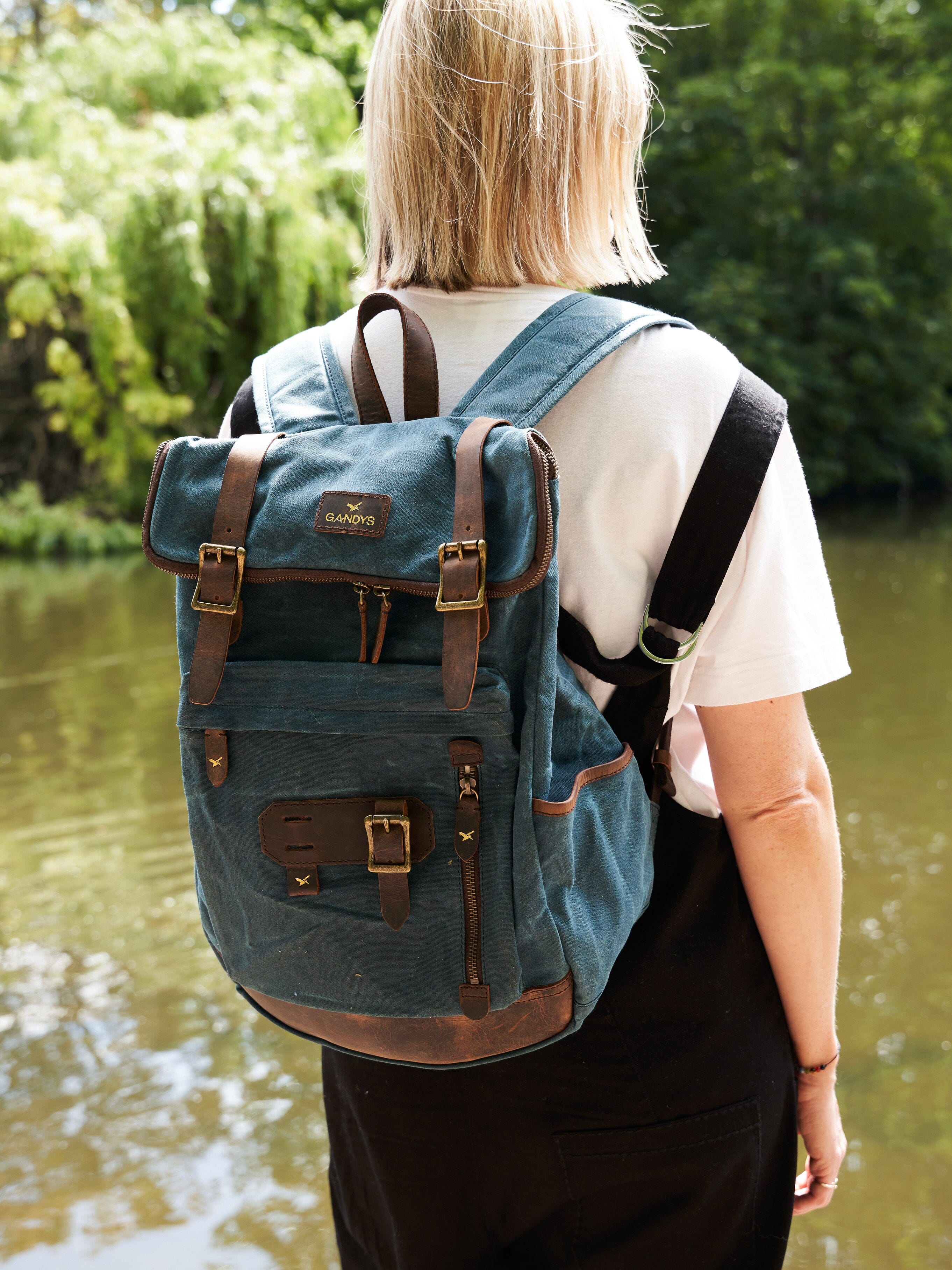 Teal Waxed Cotton Bali Backpack Bags- Gandys