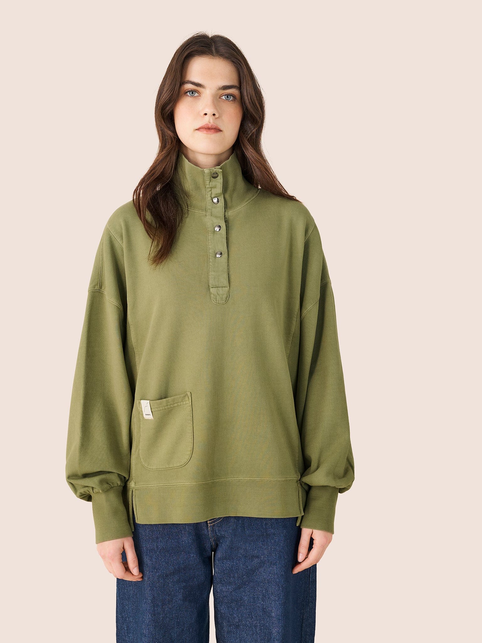 Timor Organic Cotton Funnel Neck Sweater in Khaki Layering- Gandys