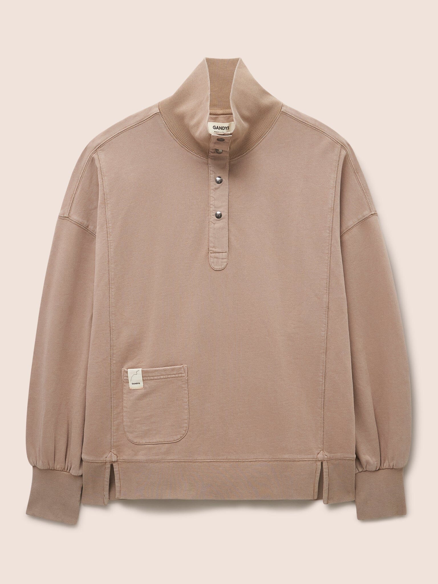 Timor Organic Cotton Funnel Neck Sweater in Stone Layering- Gandys