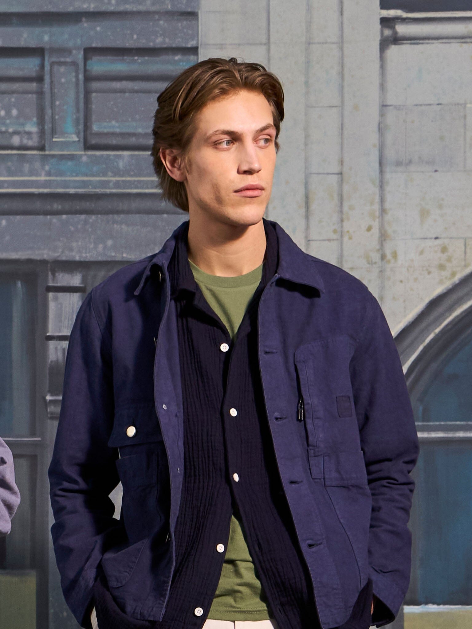 Albi Cotton Pocket Chore Jacket in Navy Outerwear- Gandys